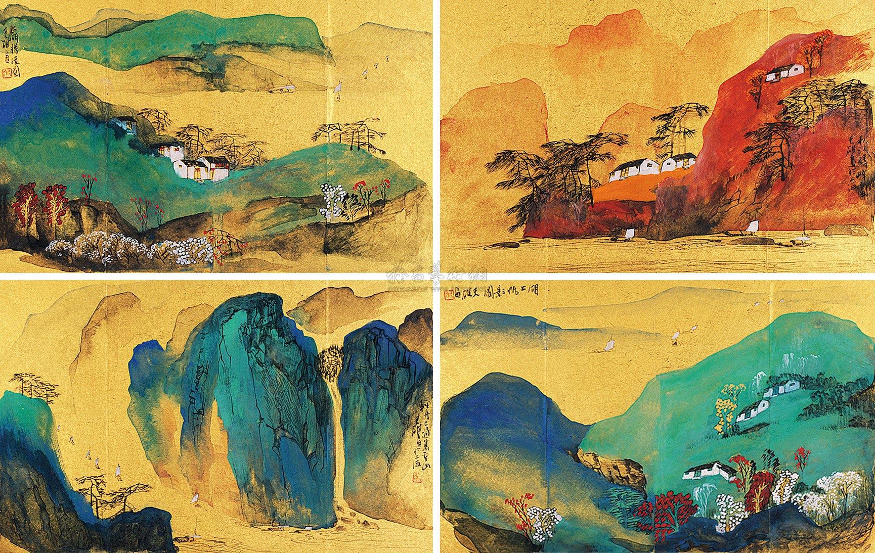 0890 屏风 (四幅) 屏风 泥金设色