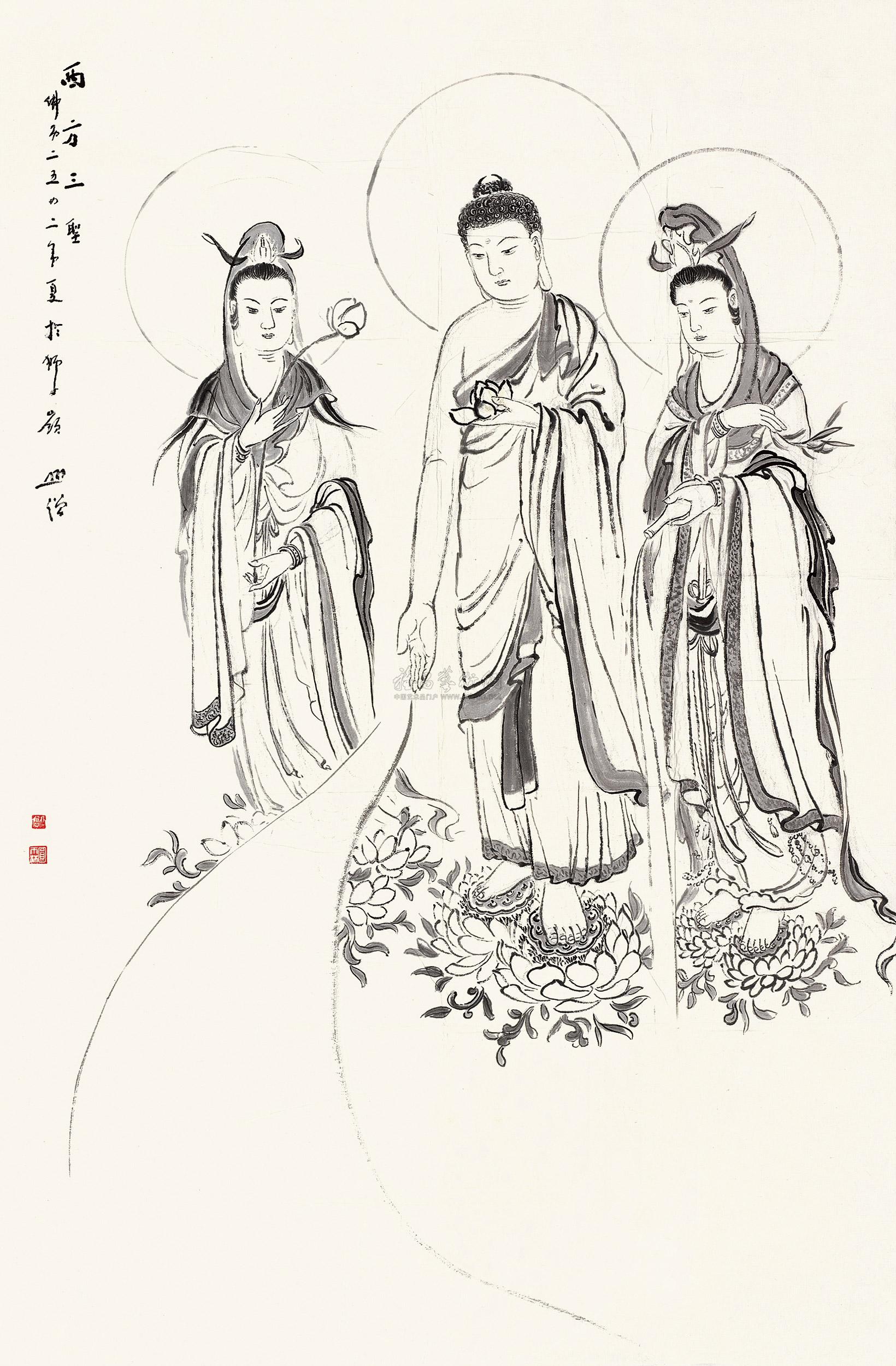 0451 西方三圣 镜心 水墨纸本