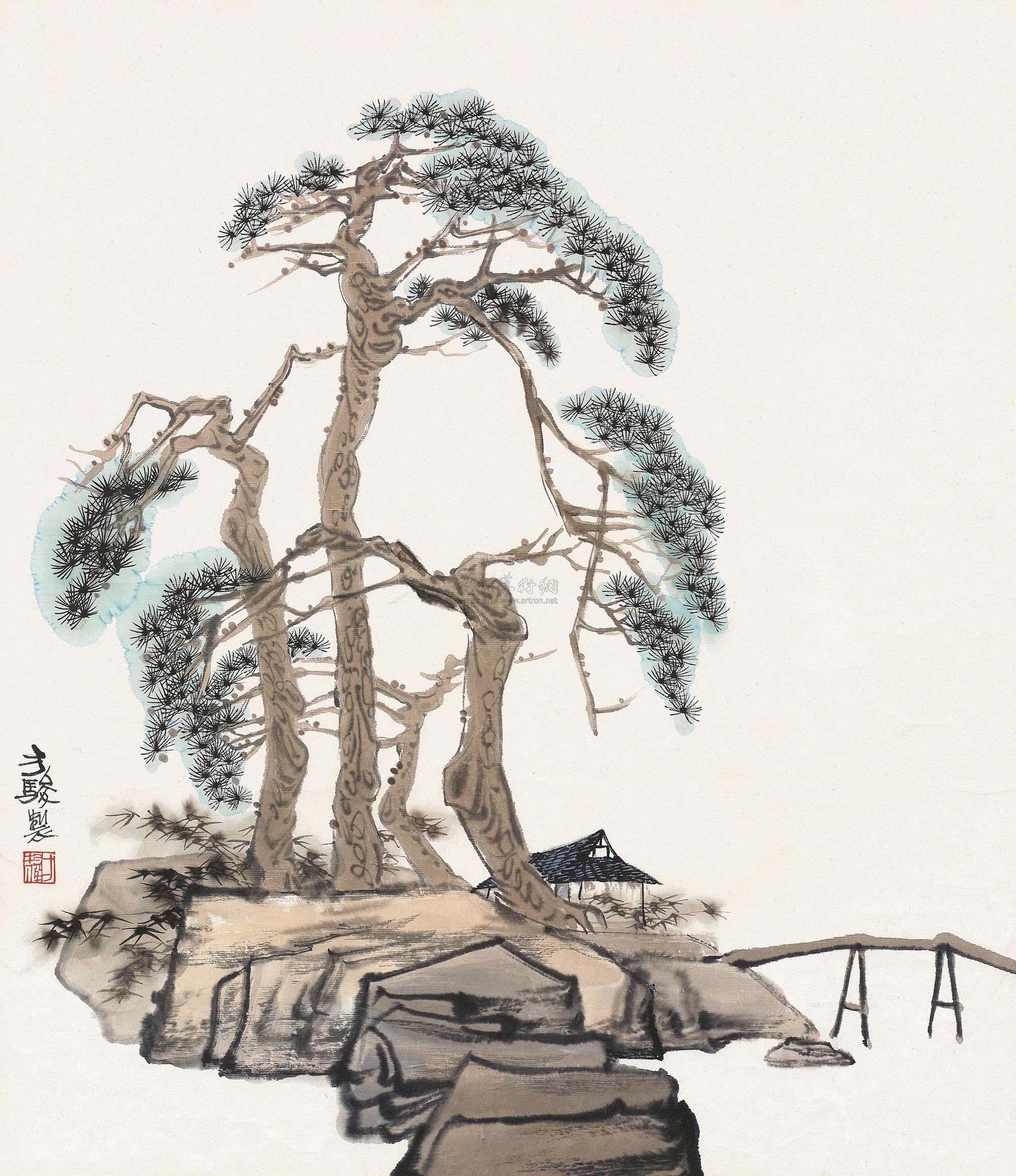 0270 松风图 镜心 设色纸本