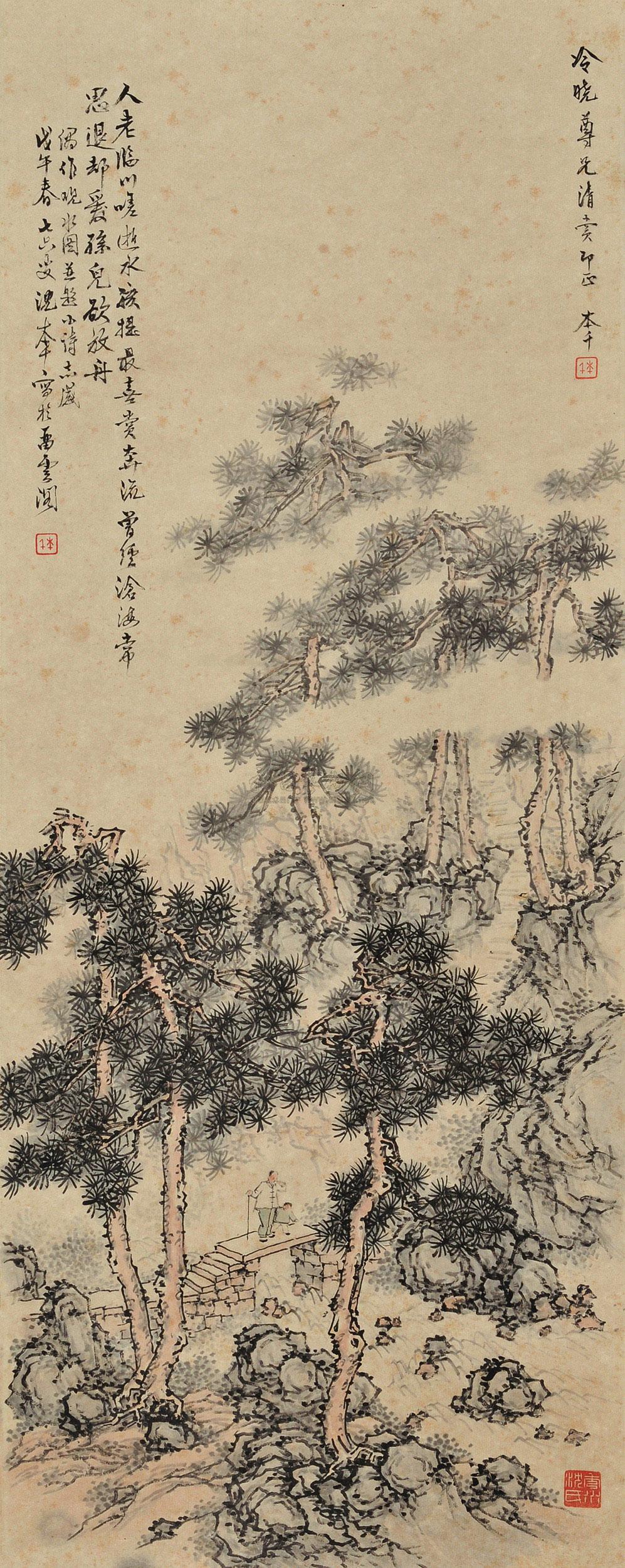 0176 松下观瀑山水画 立轴 纸本