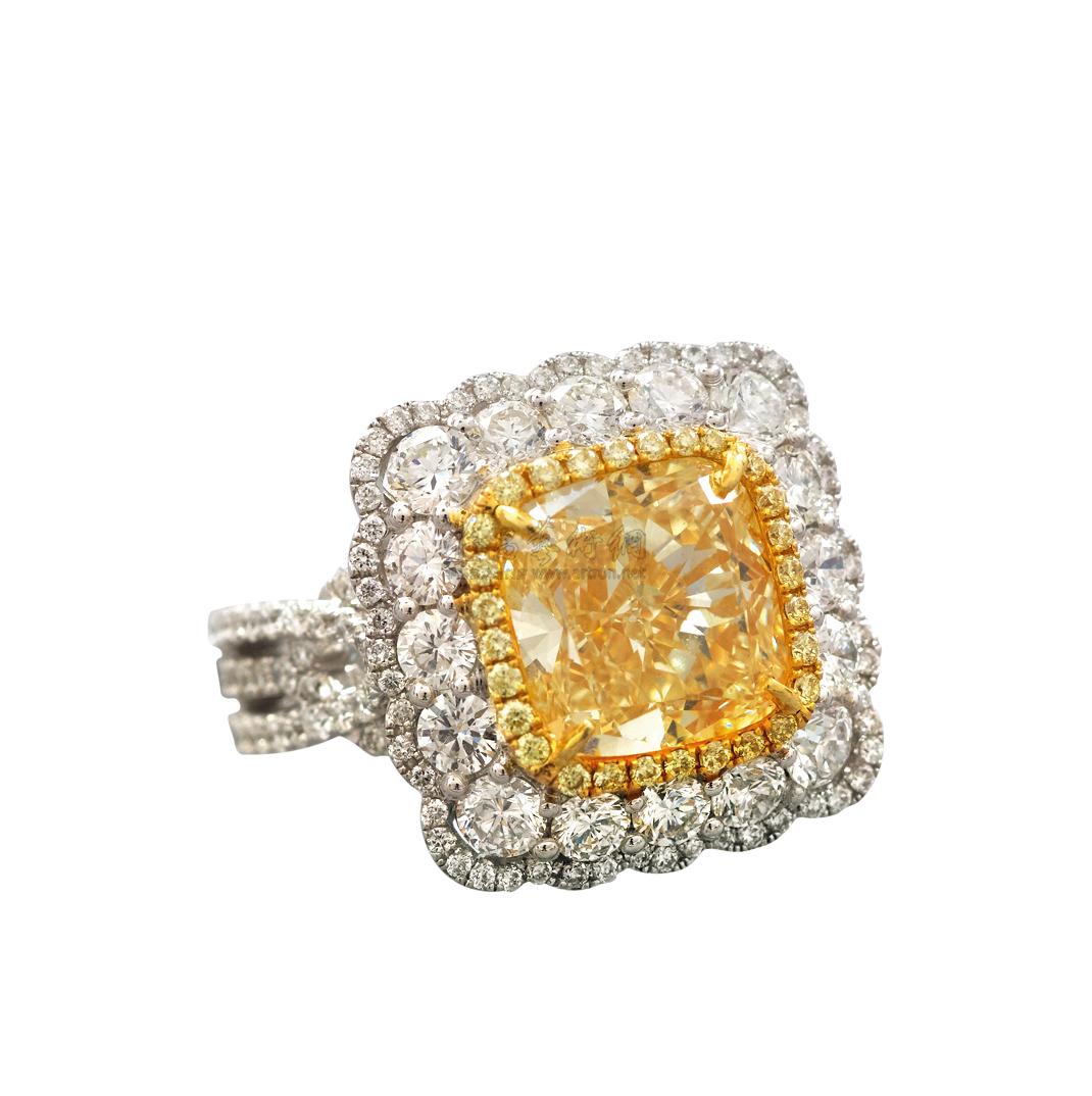 0483 长方形黄色彩钻戒指