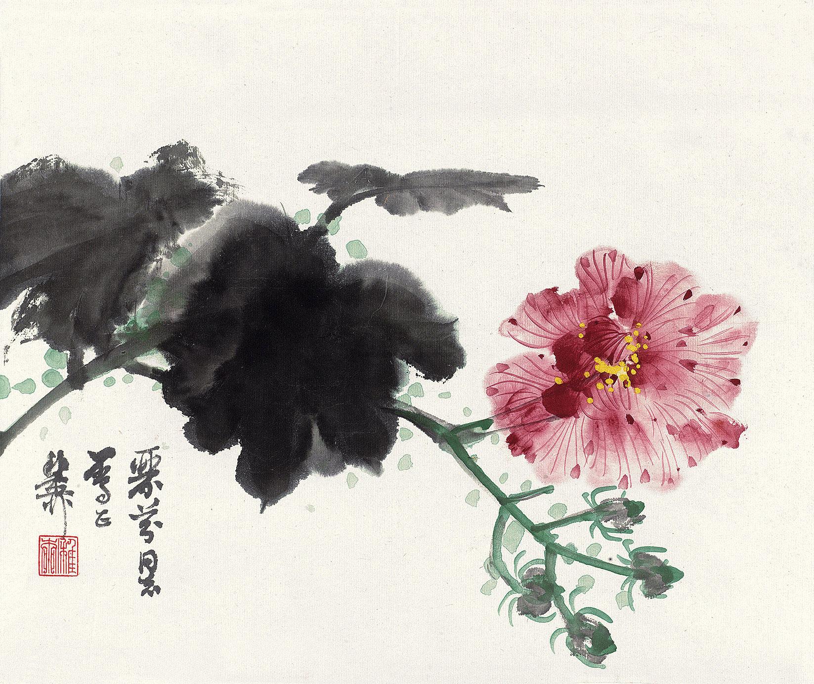 0311 木芙蓉 镜心 设色纸本