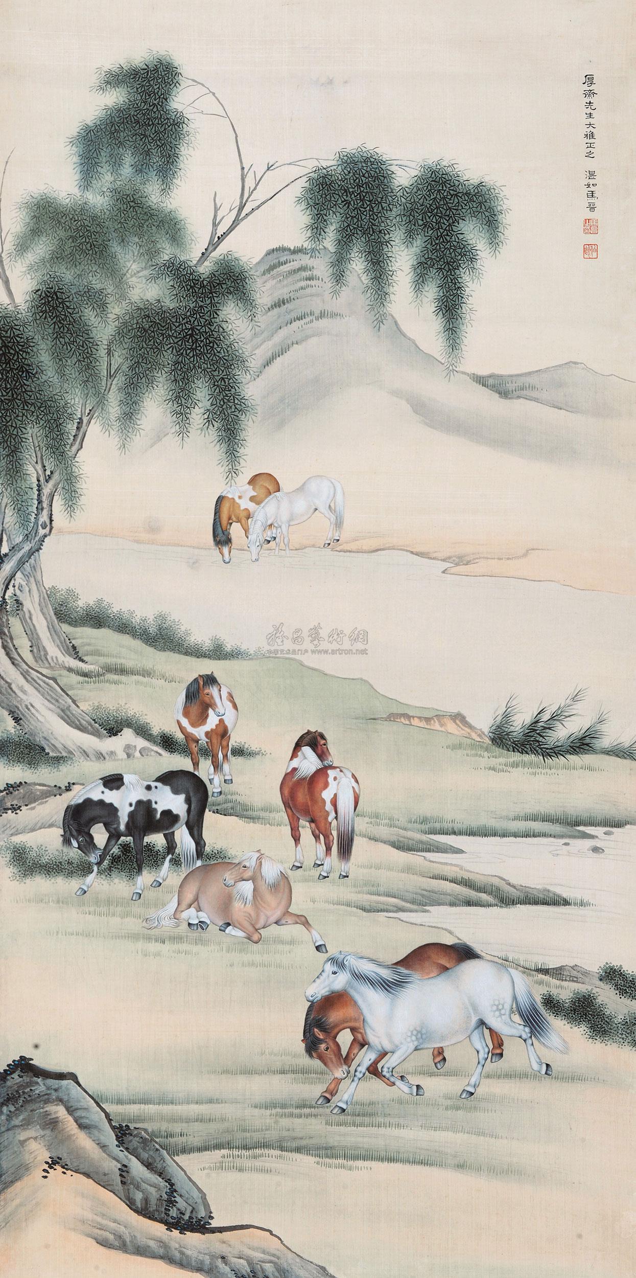 【八骏图 立轴 设色绢本】拍卖品_图片_价格_鉴赏_绘画_雅昌艺术品