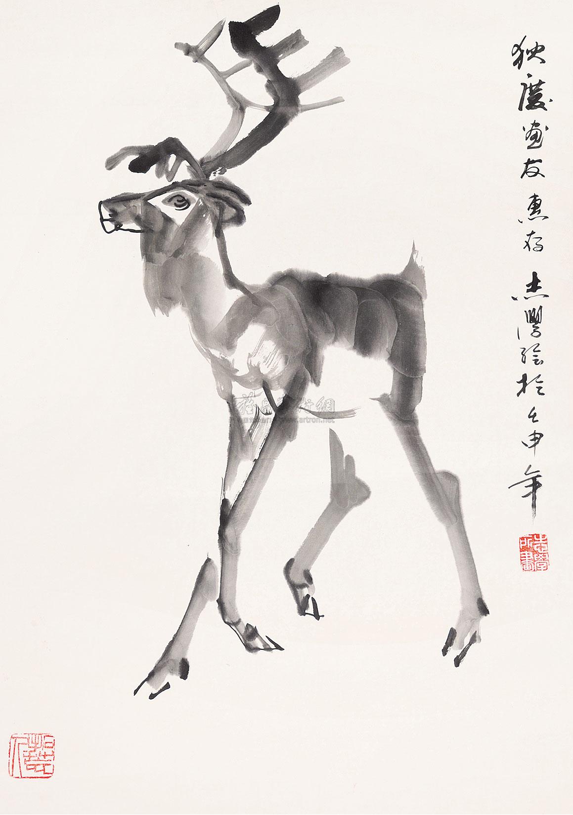 0771 2002年作 鹿 镜心 水墨纸本