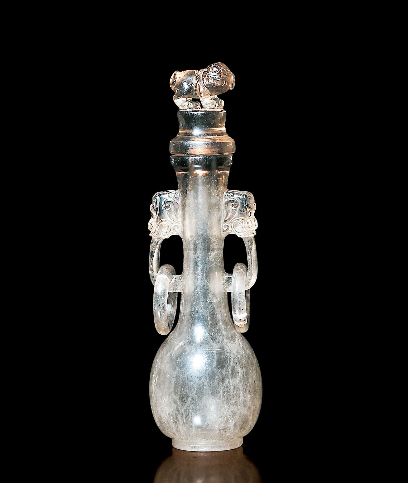 6015 清中期 水晶兽首衔环瓶