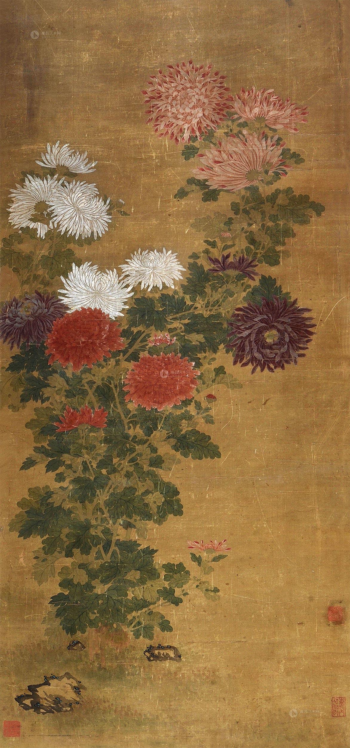 *0009 菊花 立轴 绢本