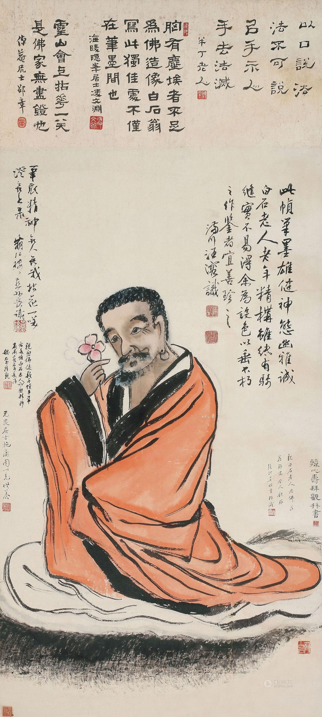 0677 拈花一笑 立轴 设色纸本