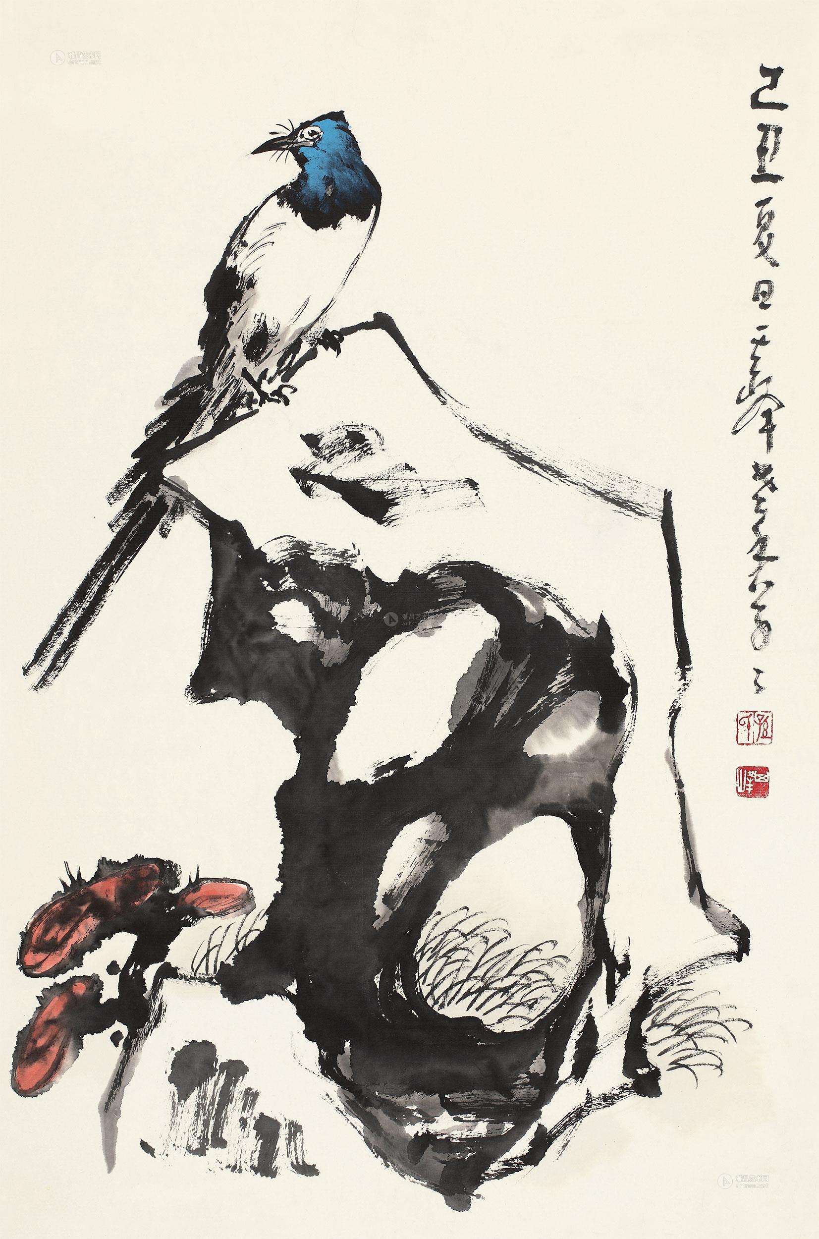 0491 1985年作 花鸟 镜片 设色纸本