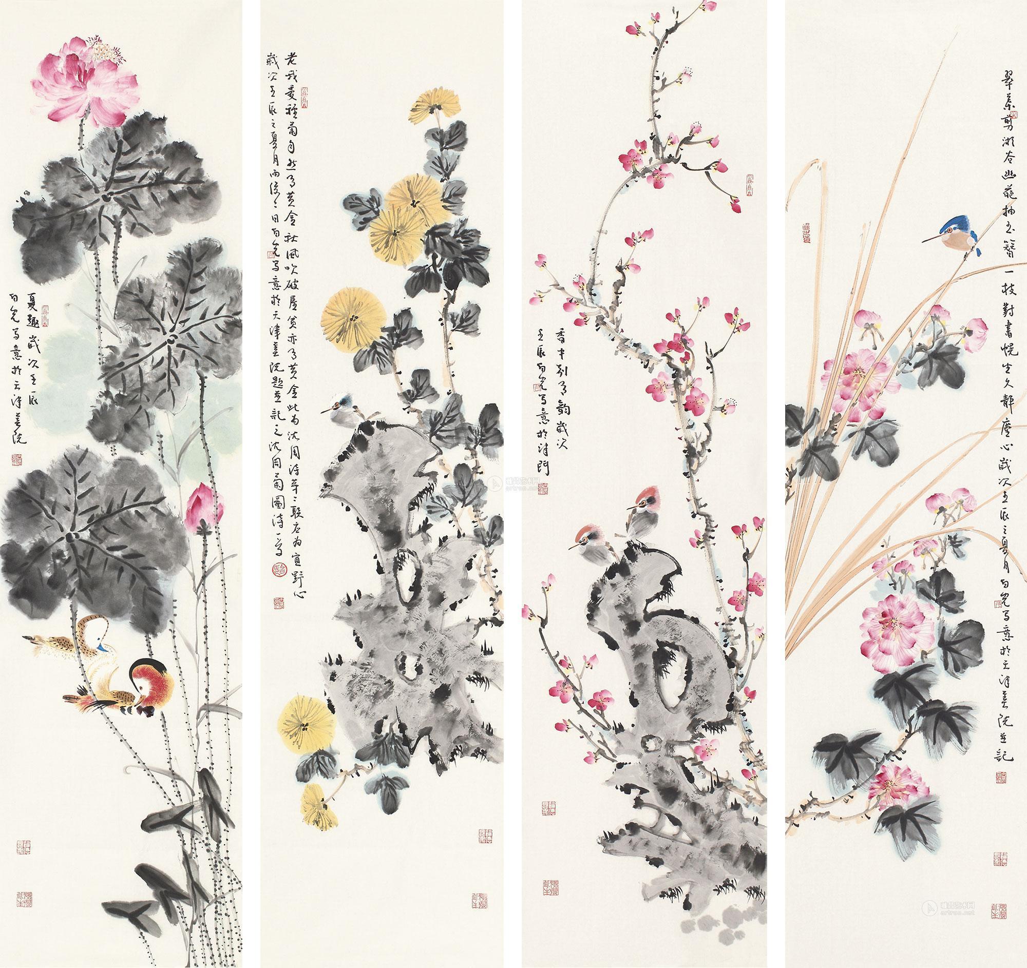 0782 2012年作 花鸟 四条屏软片 设色纸本