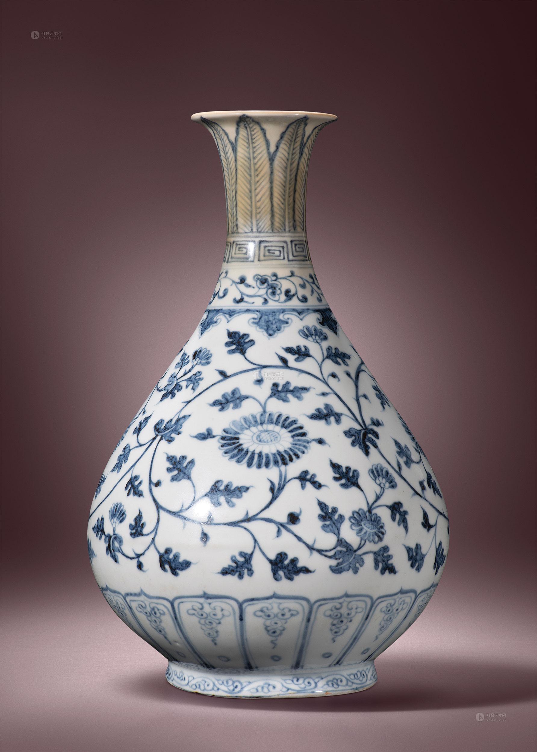 【明洪武 青花缠枝菊花纹玉壶春瓶】拍卖品_图片_价格_鉴赏_明代青花