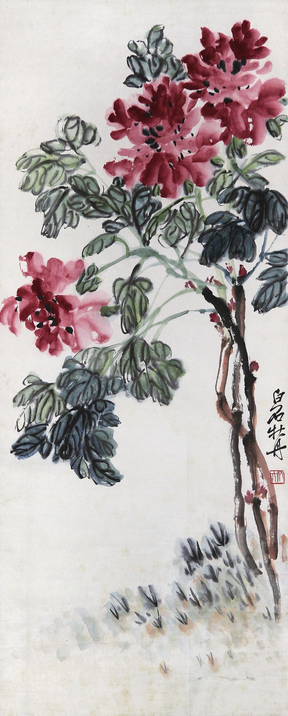 0049 牡丹 立轴 设色纸本