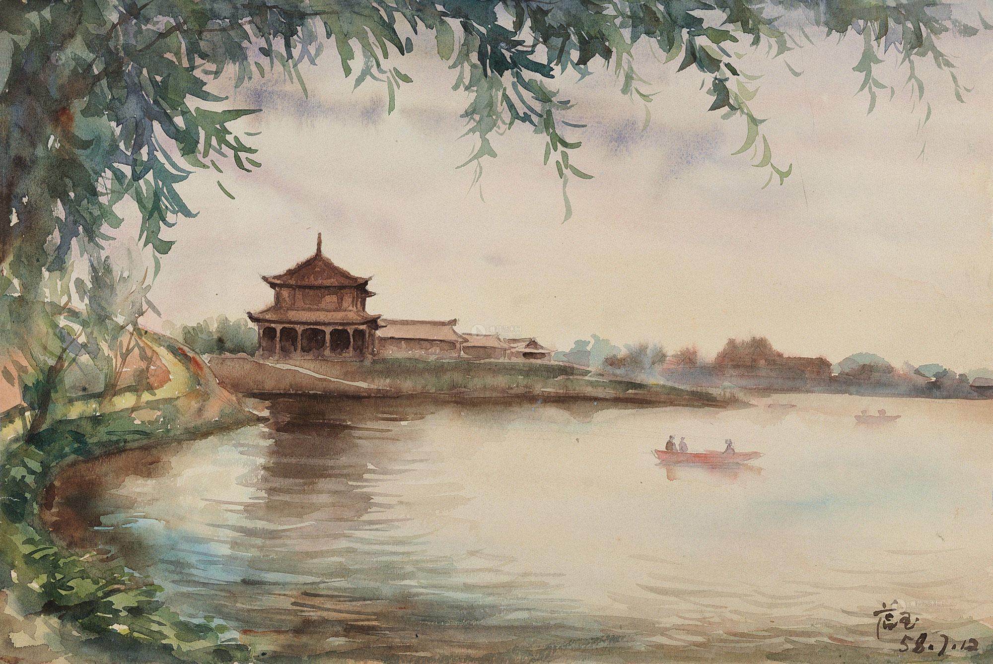 2040 湖边风景 水彩纸本