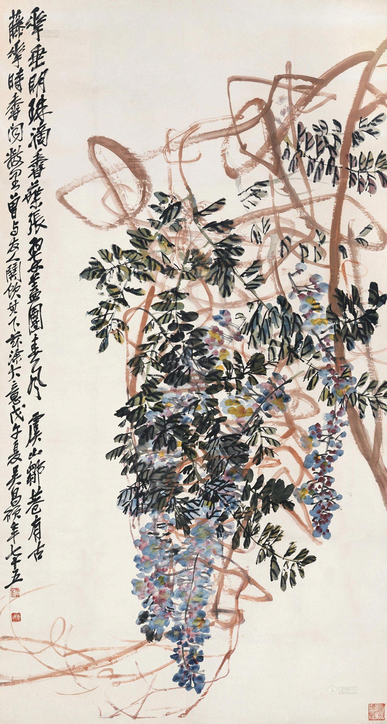 0260 戊午(1918年)作 虞山邹巷古藤 立轴 设色纸本