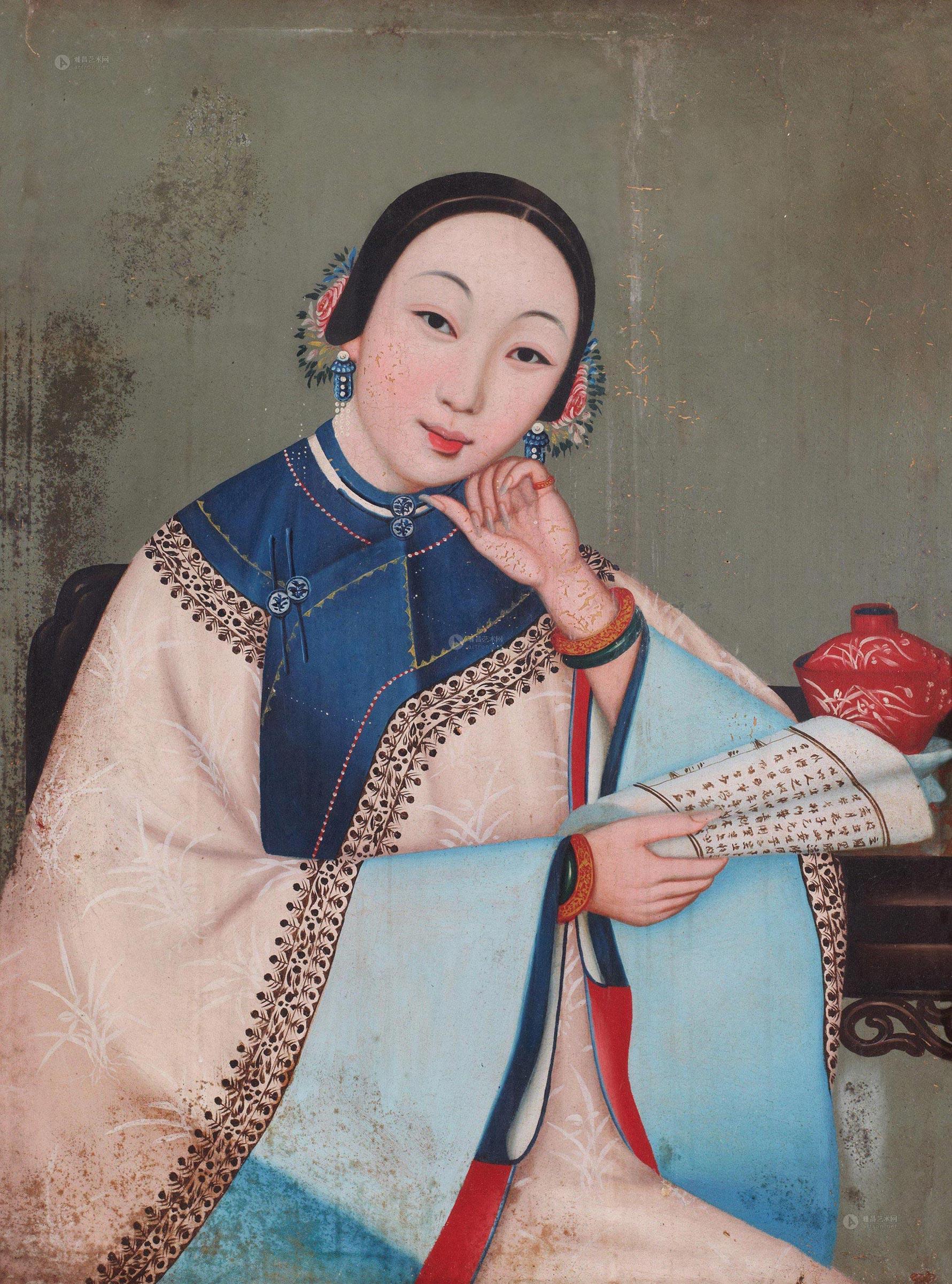 2228 清代 仕女 布面 油画