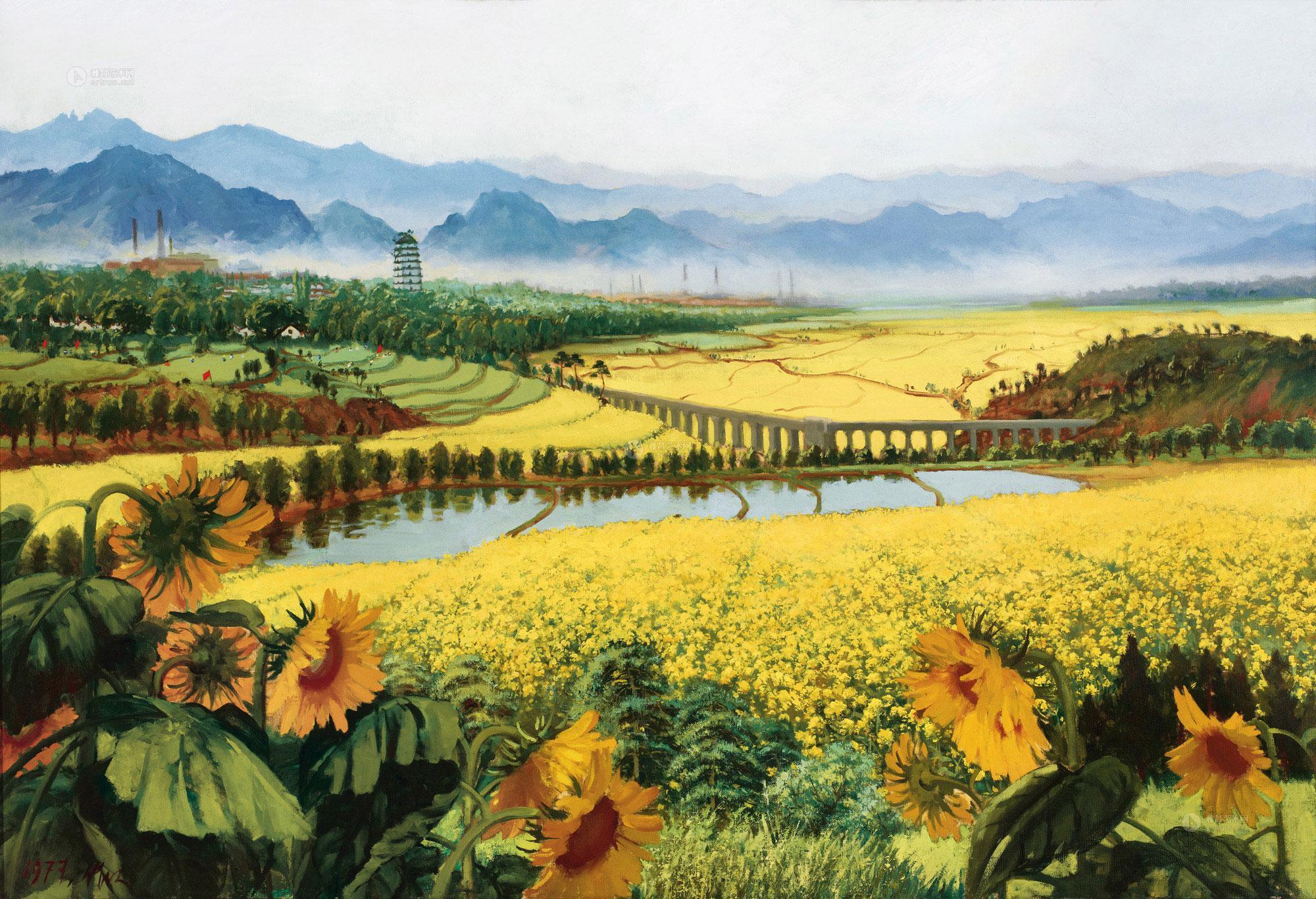 2249 1977年作 战地黄花分外香 布面 油画