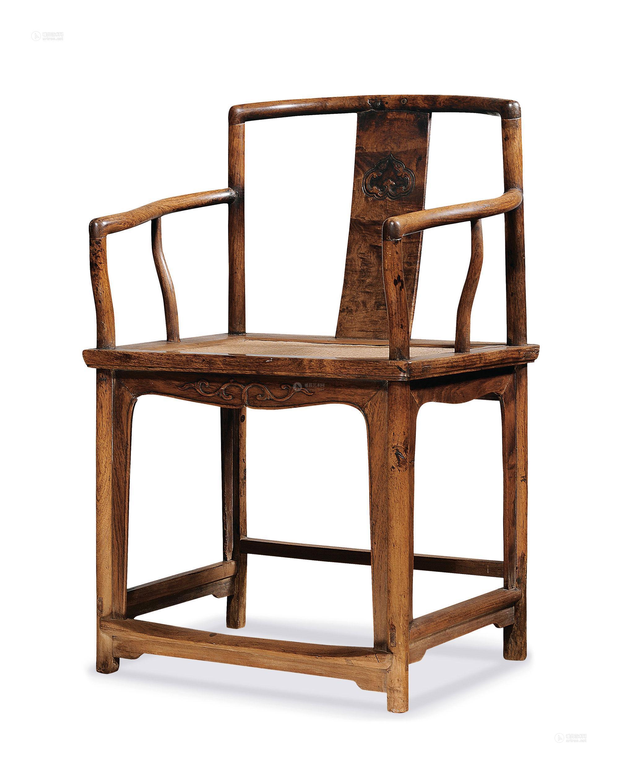 *4323 清早期 黄花梨雕螭龙纹南官帽椅
