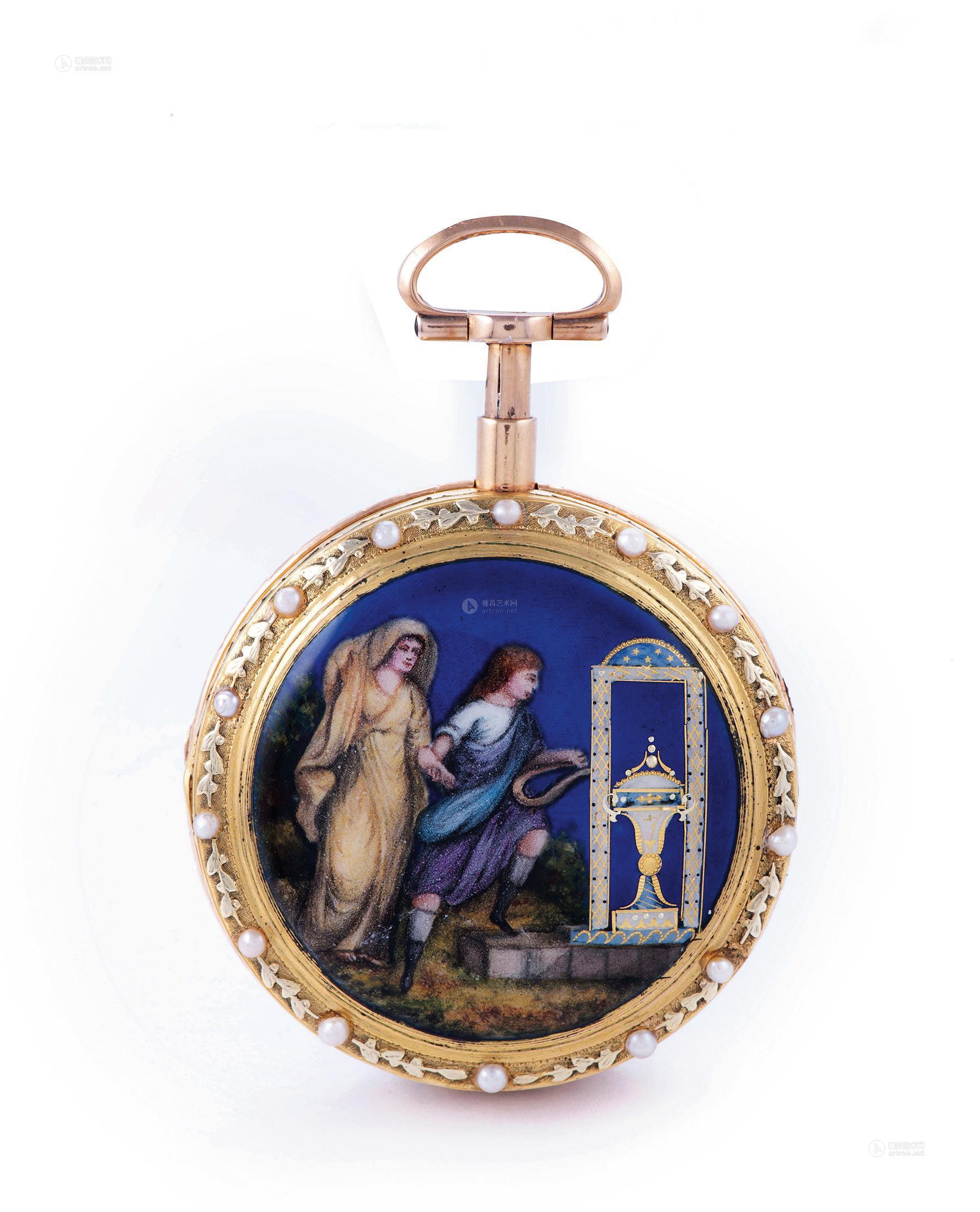 宝玑 非常精细及罕有 18k黄金镶珍珠 匙上芝麻链 下压式两问报时 珐琅