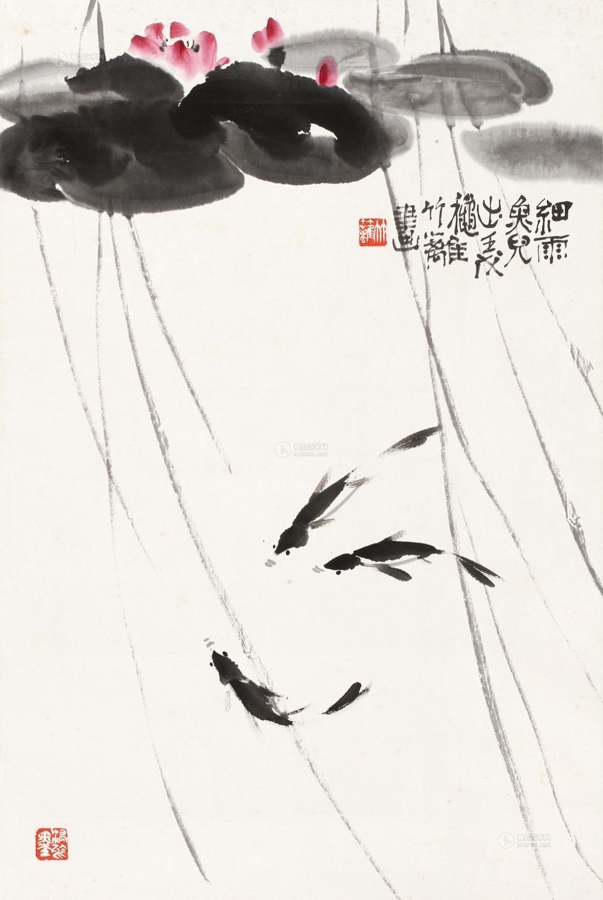 0039 细雨鱼儿出 镜片 设色纸本