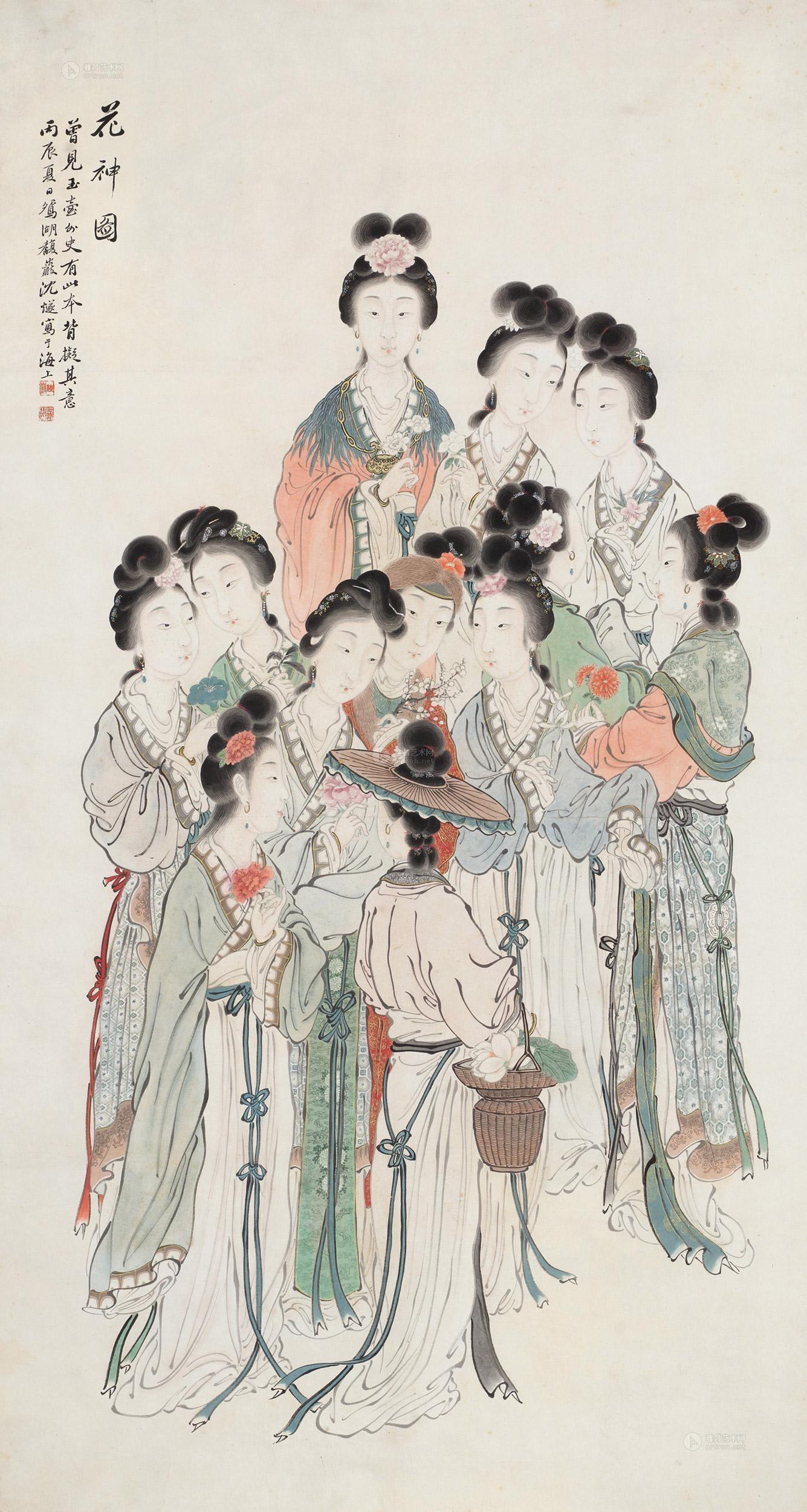 0432 1916年作 花神图 镜片 设色纸本