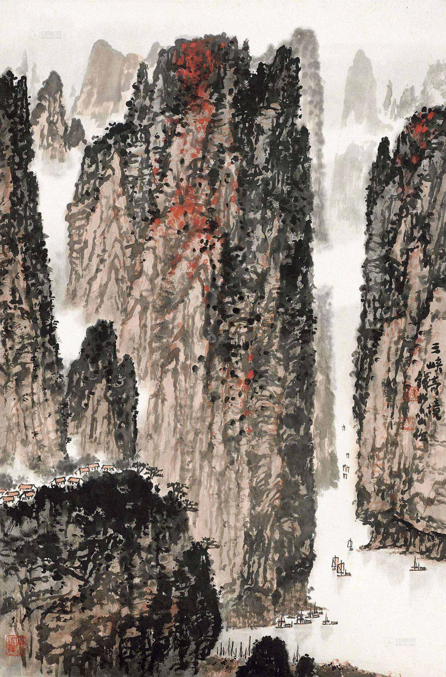 0063 三峡奇境 镜心 设色纸本