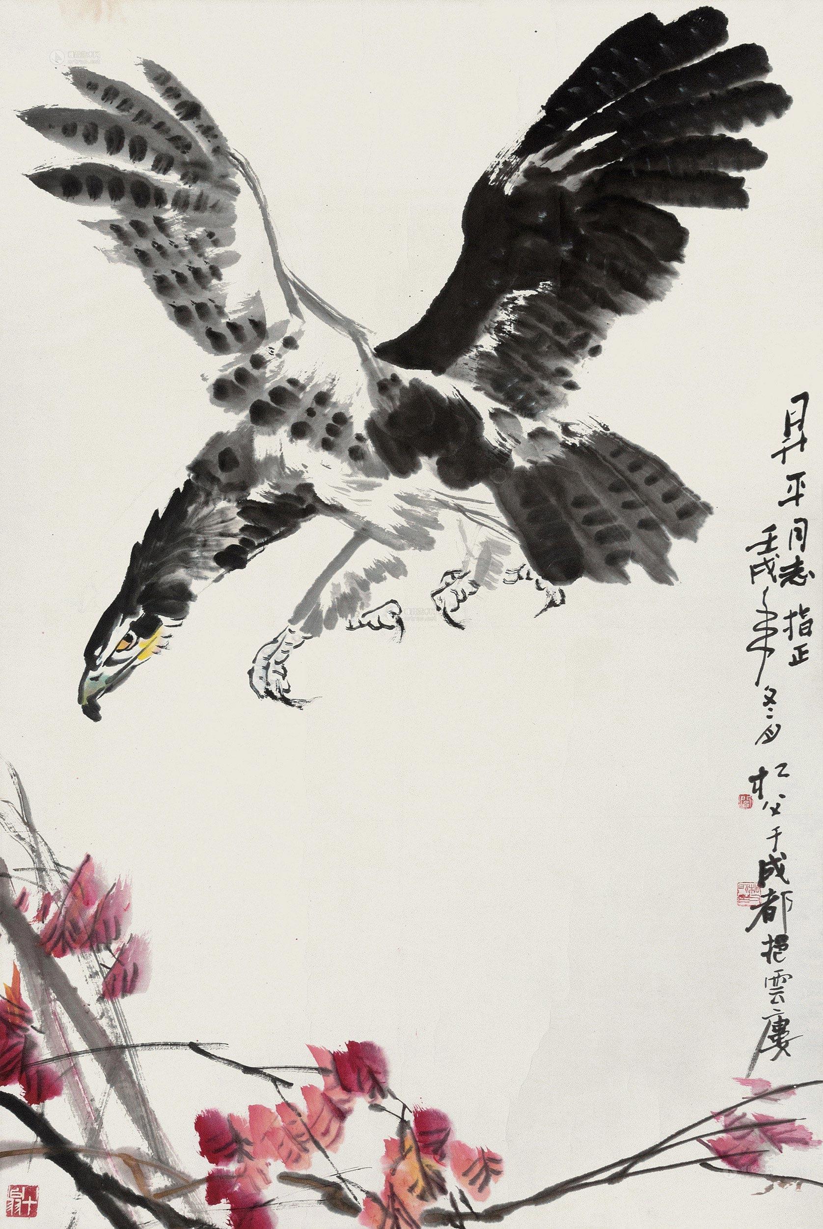 0130 鹰 立轴 纸本
