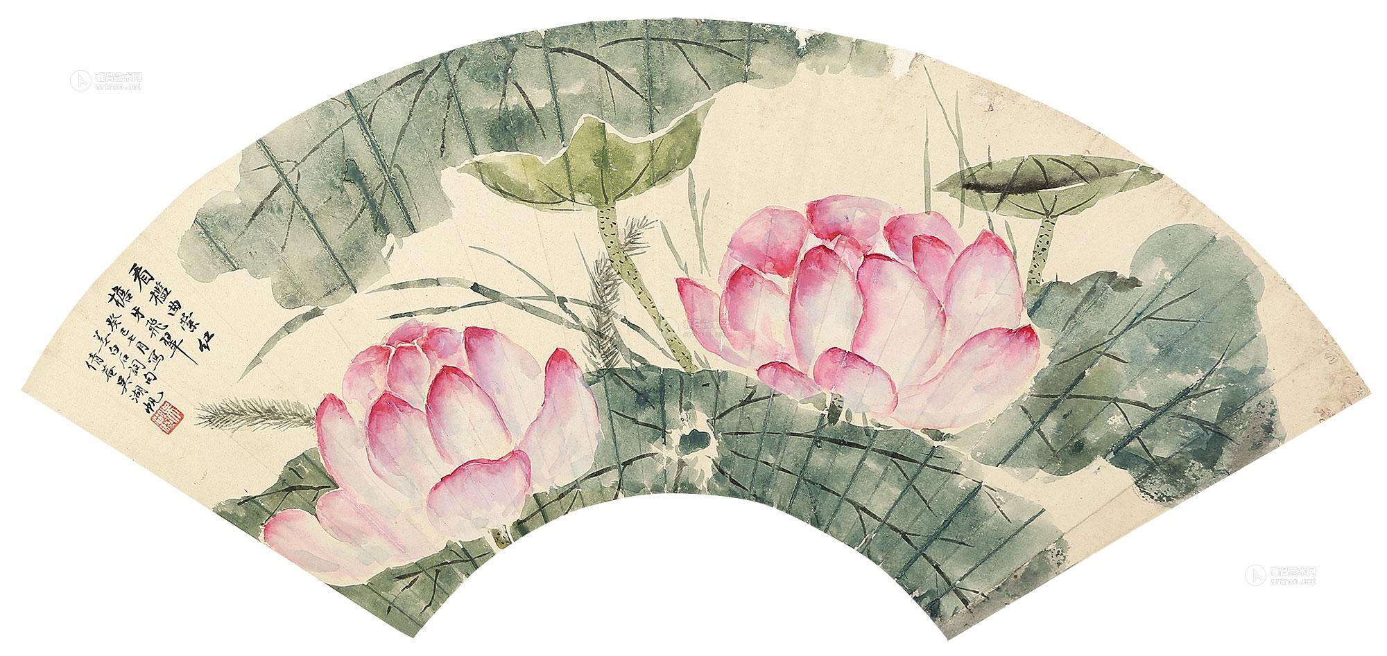 *0610 癸巳(1953)年作 荷花 扇面 设色纸本