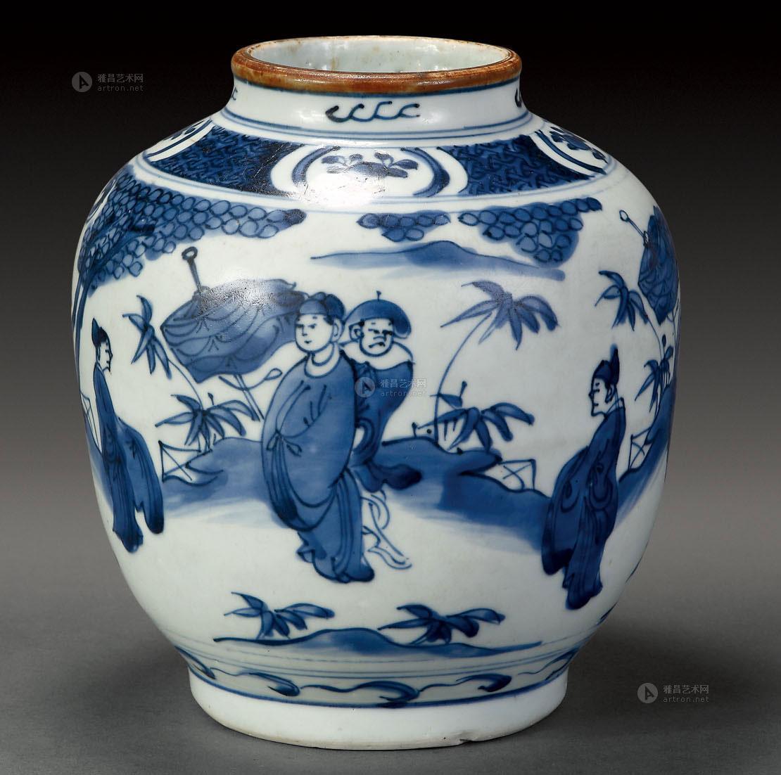1890 明 青花人物罐