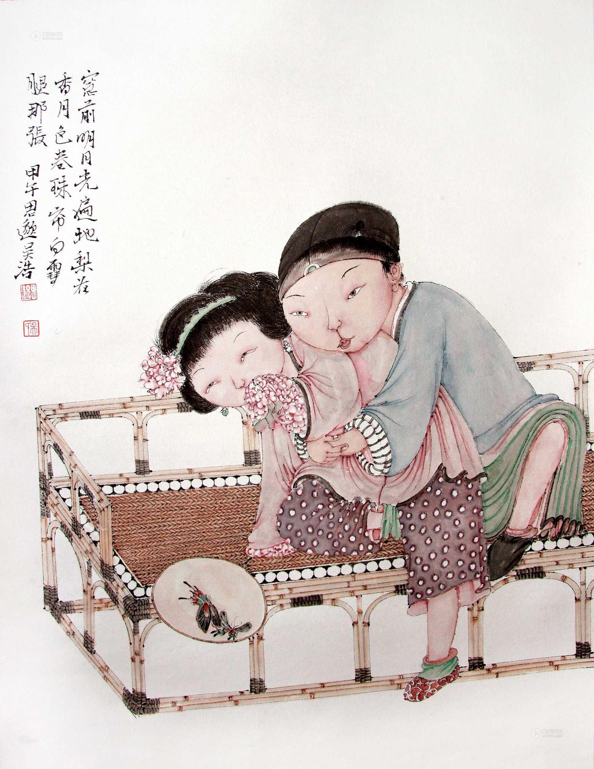 0109 床前明月光 镜心 设色纸本