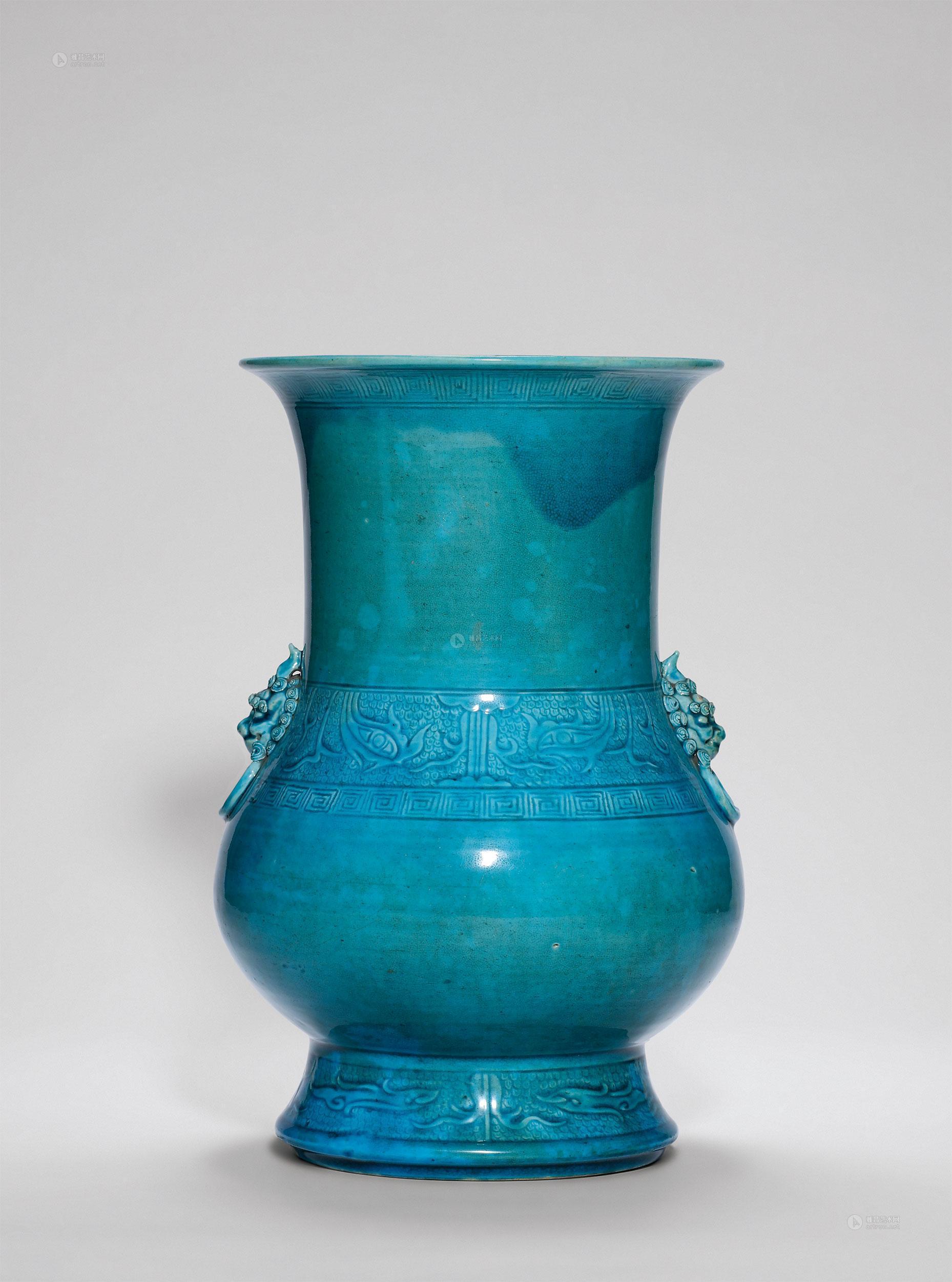 孔雀绿釉兽面纹铺首尊】拍卖品_图片_价格_鉴赏_清代单色釉瓷器_雅昌