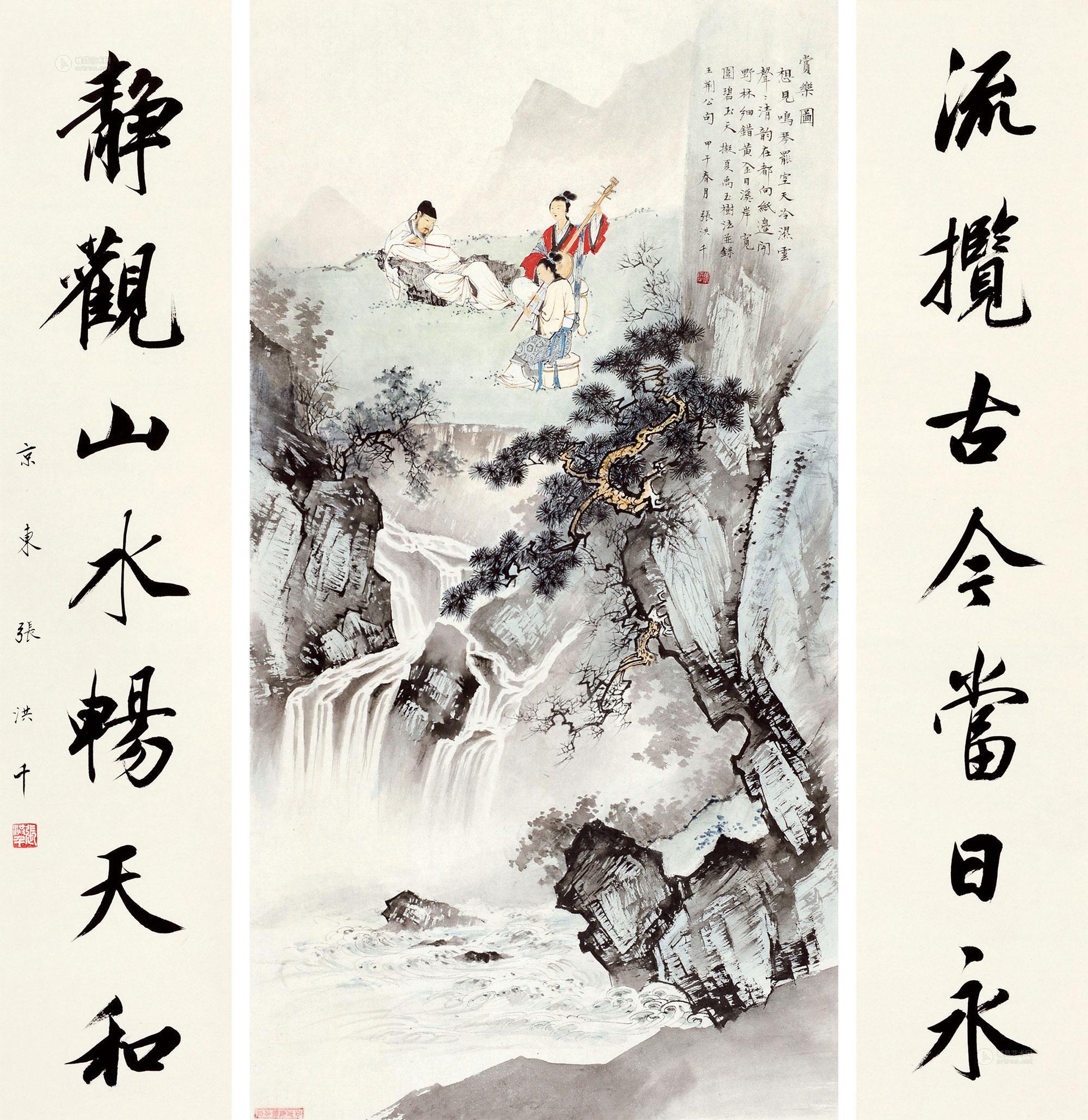 【赏乐图中堂 镜框 设色纸本】拍卖品_图片_价格_鉴赏_绘画_雅昌艺术
