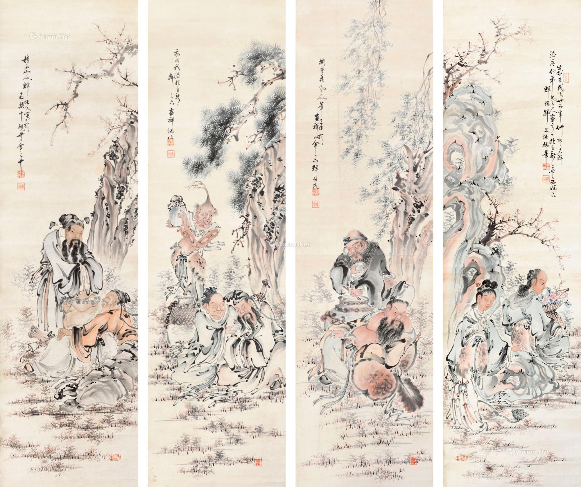 0295 八仙图 立轴 设色纸本