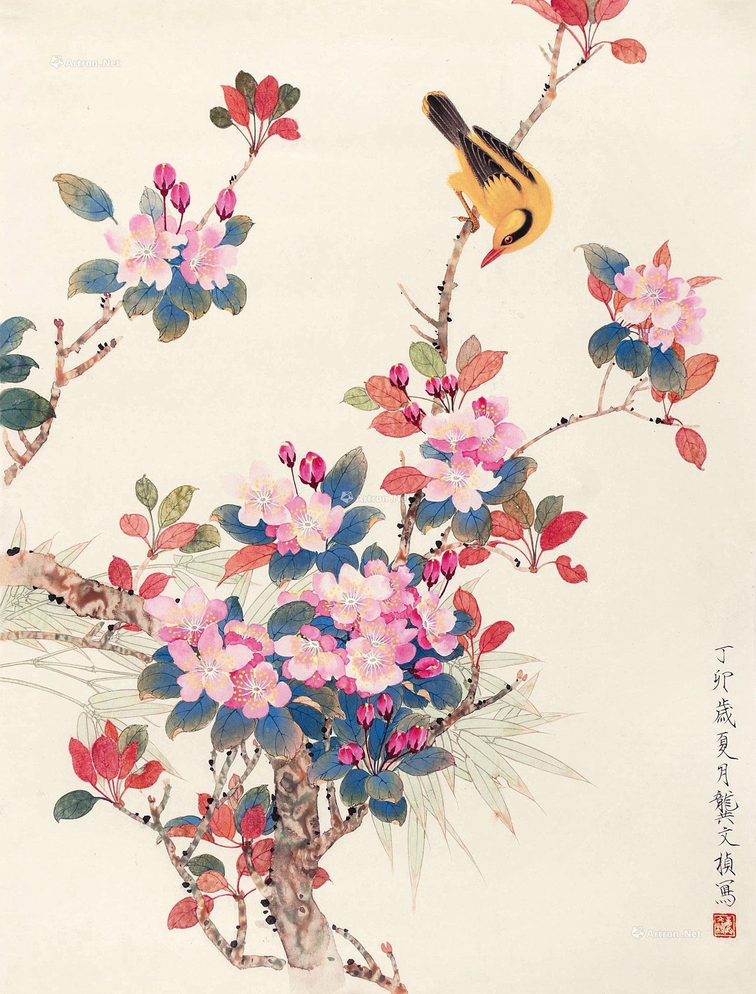 0014 1987年作 花鸟 镜片 设色 纸本