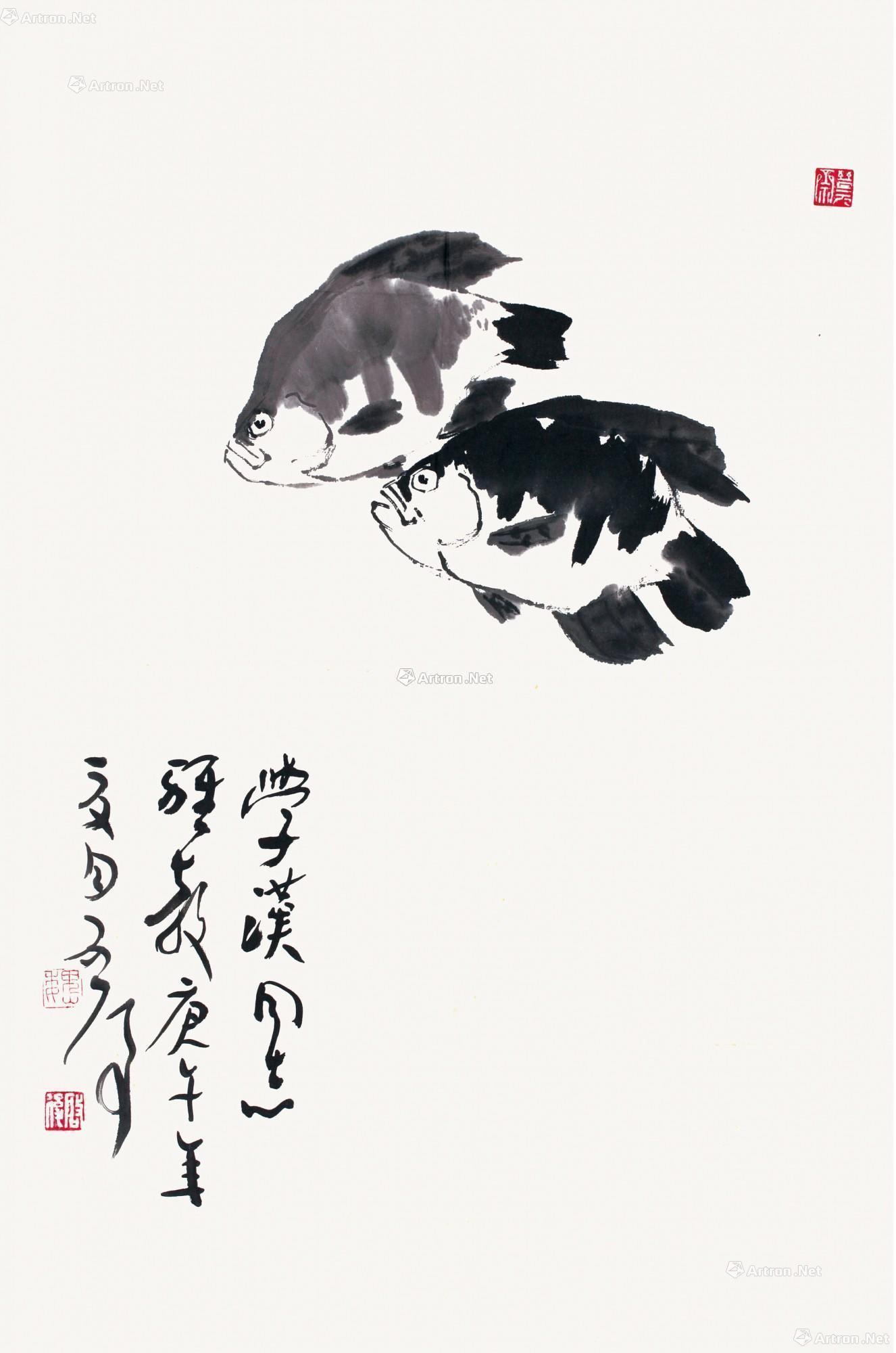0056 双鱼图 镜心(片) 水墨纸本