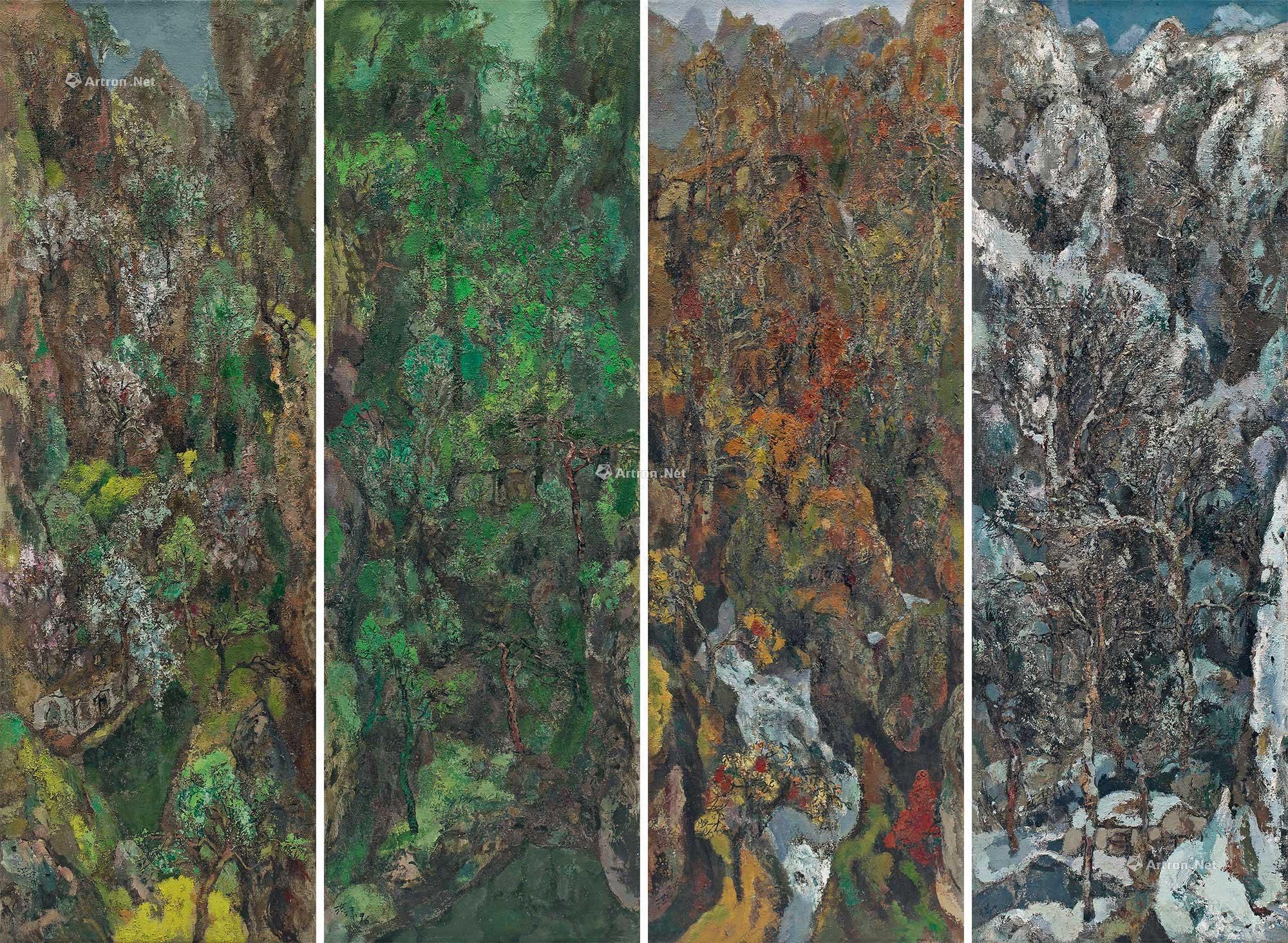 0856 1996年作 山水四条幅·春夏秋冬 布面油画