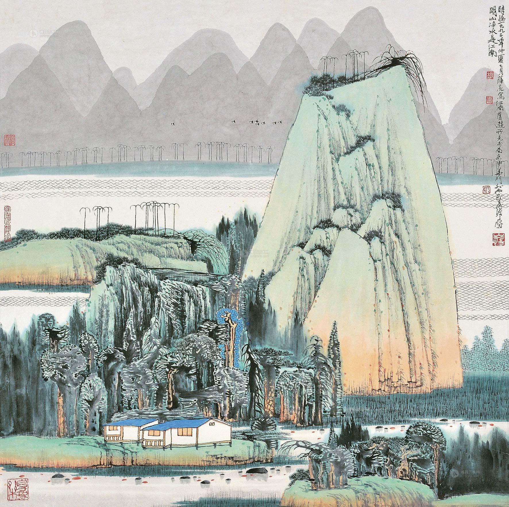 0085 乙亥(1995年)作 江南山水 镜心 设色纸本