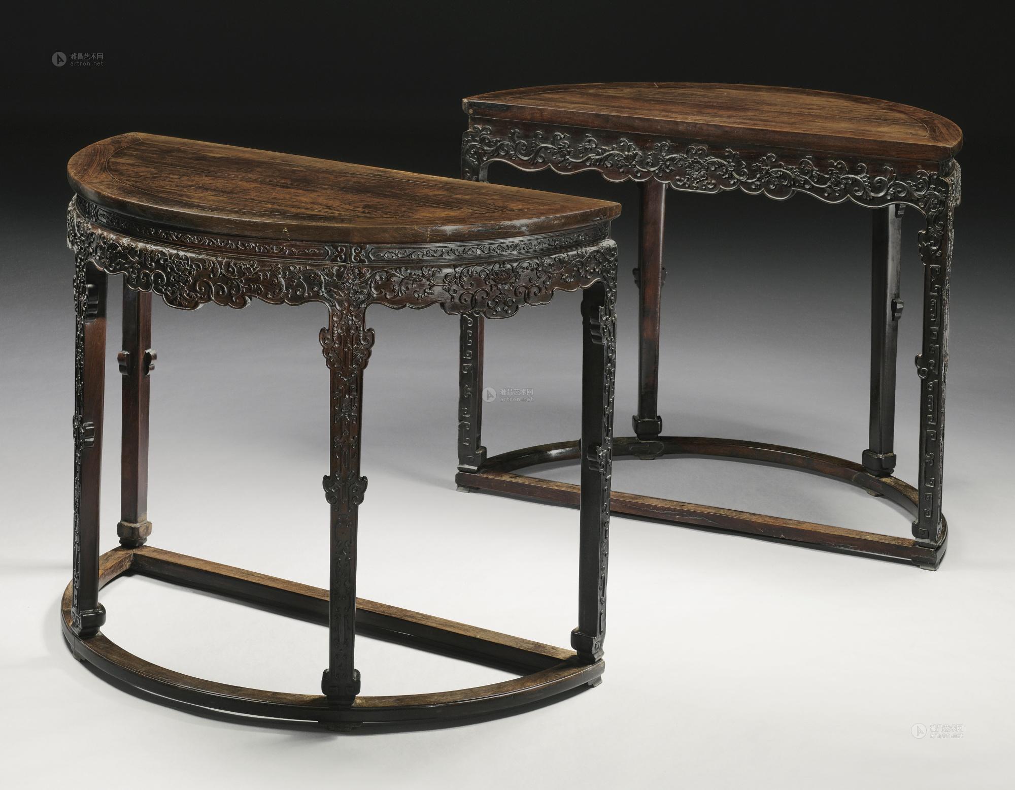 0387 清18/19世纪 紫檀月牙桌 (一对)