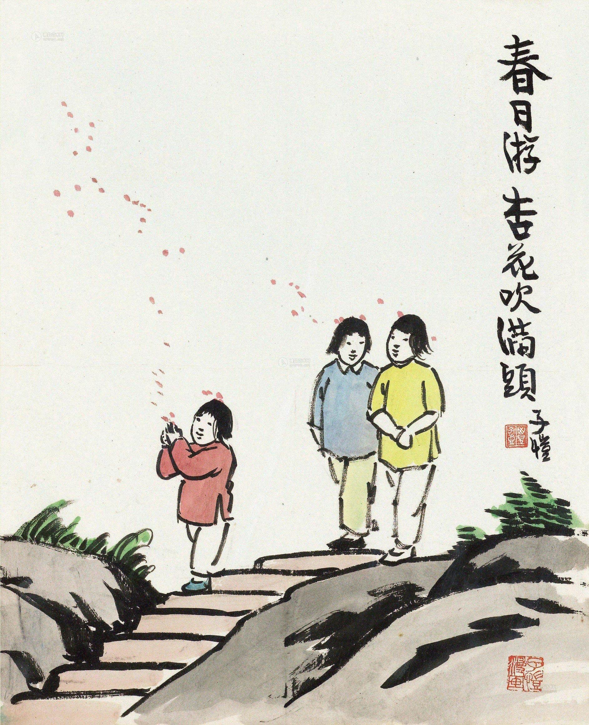 0381 春日游 镜框 设色纸本