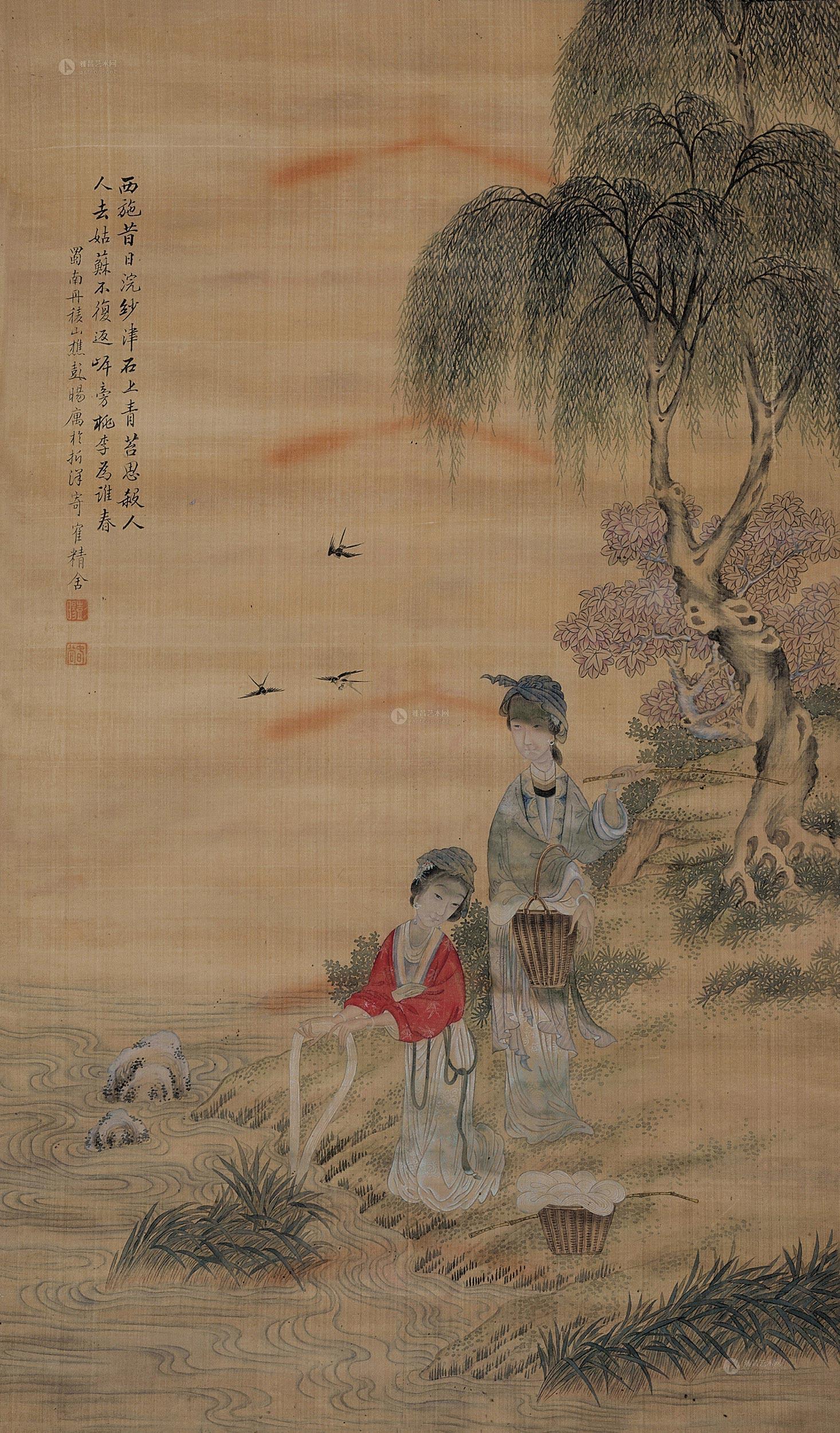 0185 1921年作 西施浣纱 立轴 设色绢本