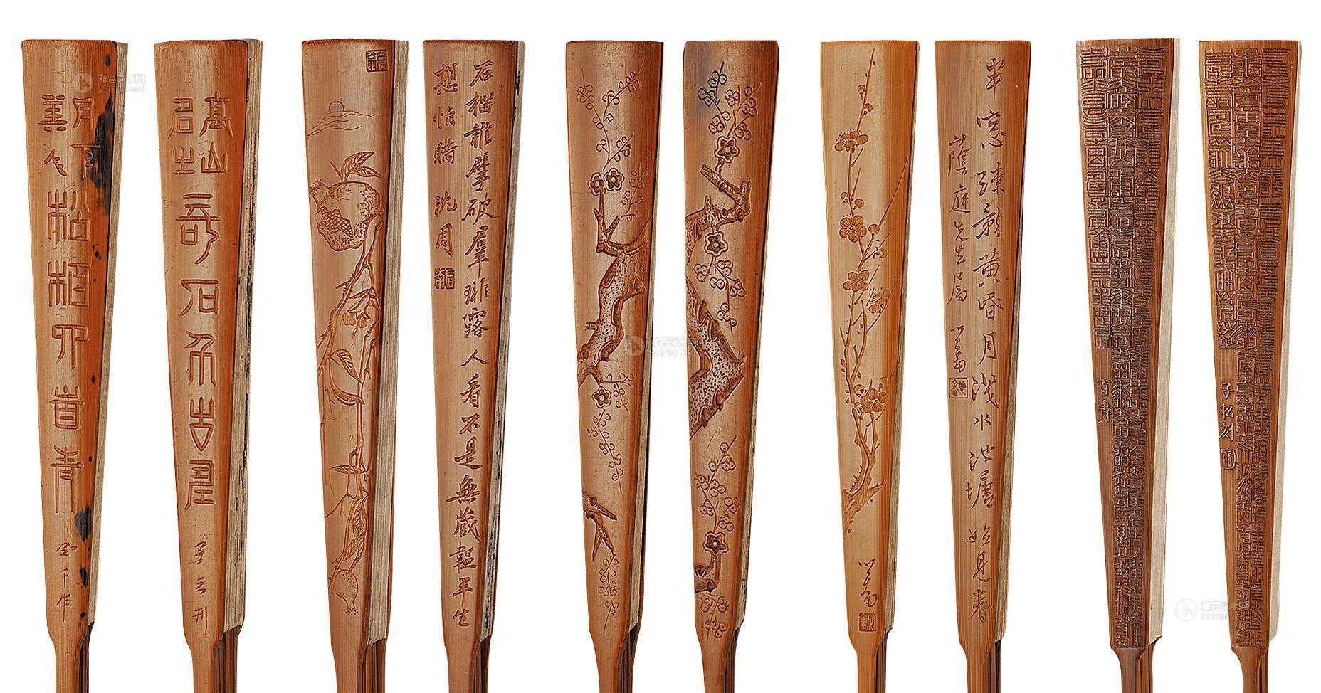 *1037 民国 名家款刻竹扇