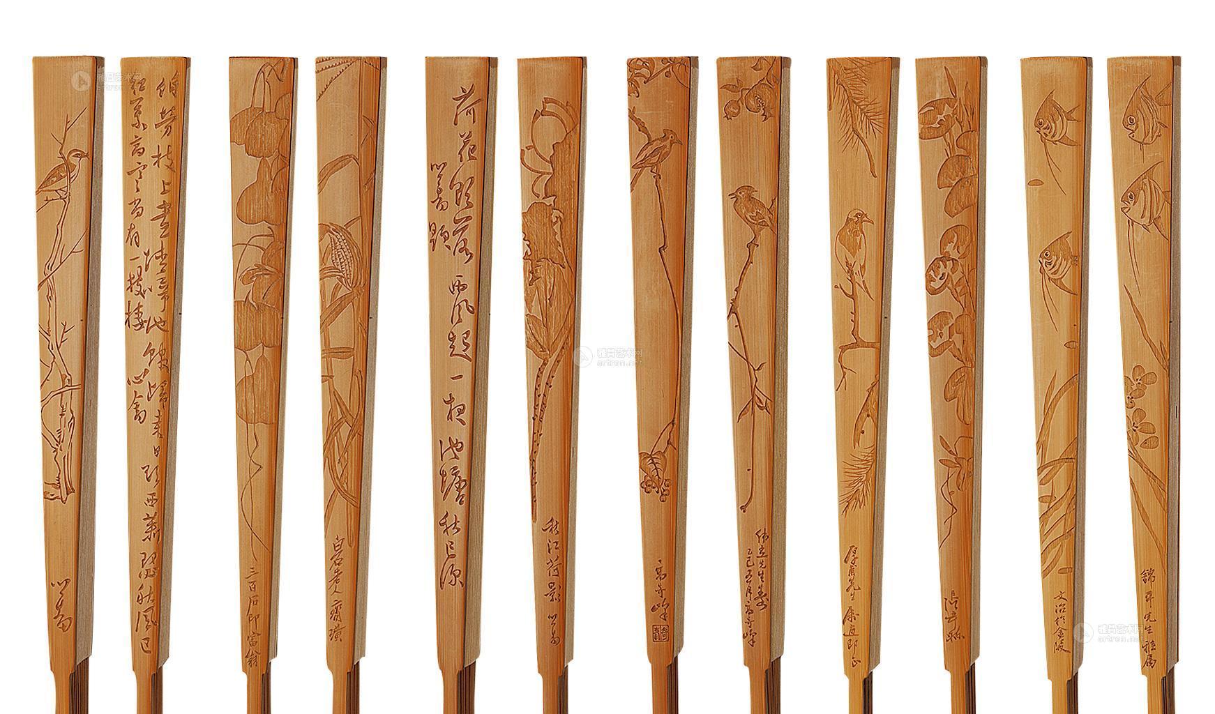 *1040 民国 名家款刻竹扇