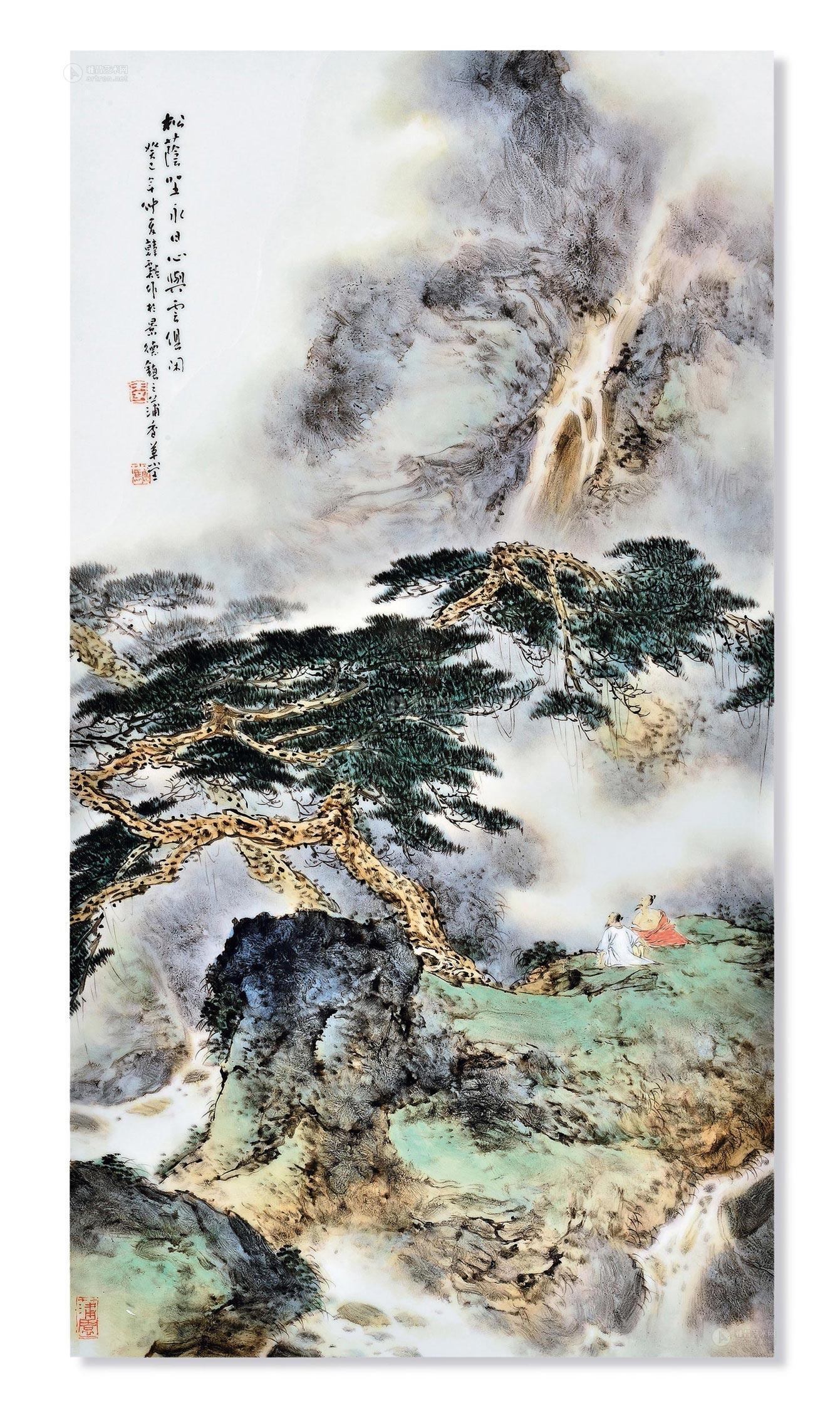 0028 2013年(癸巳年) 李小聪 松阴闲坐图·粉彩瓷板