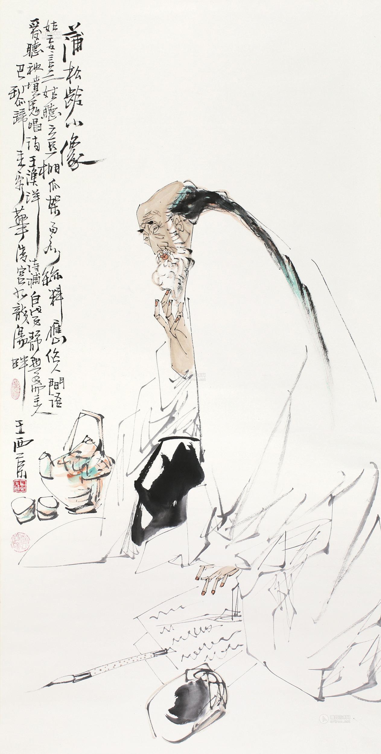 0185 蒲松龄小像 立轴 设色纸本