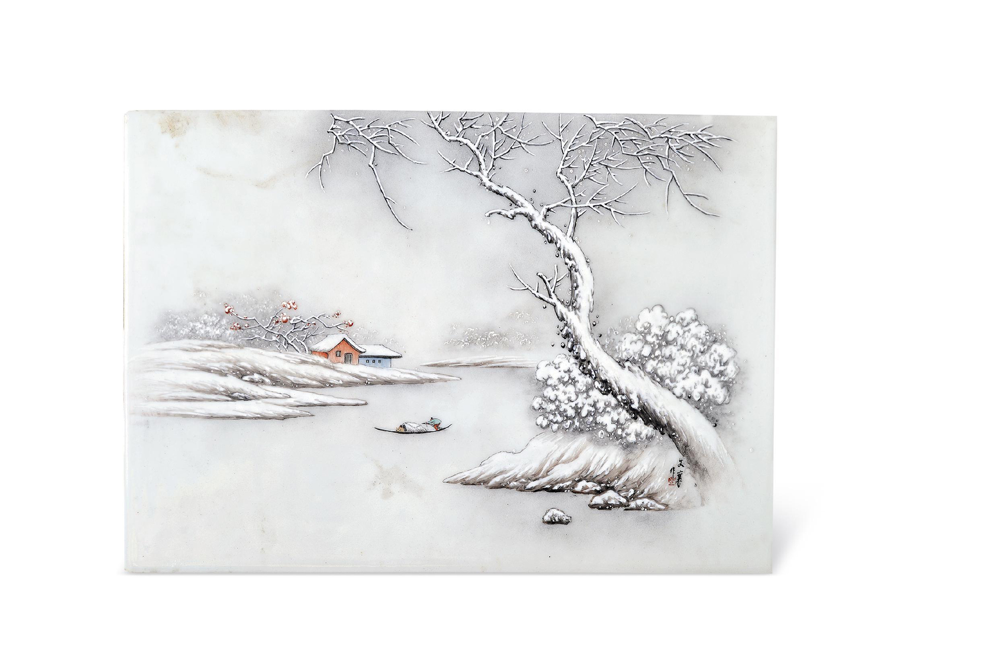 0484 民国 粉彩雪景瓷板
