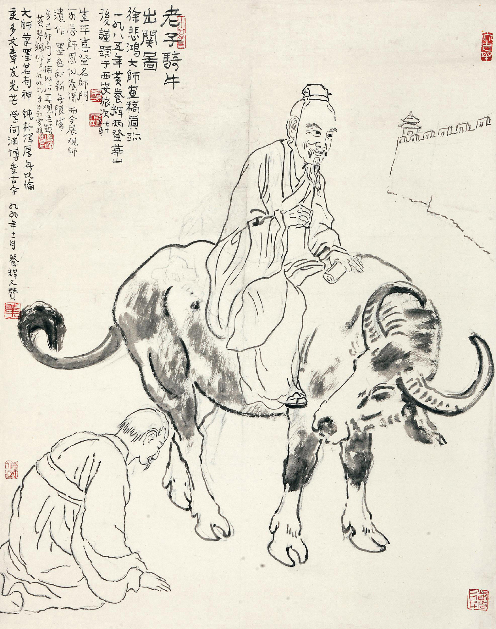 3510 白描老子骑牛出关图 立轴 水墨纸本