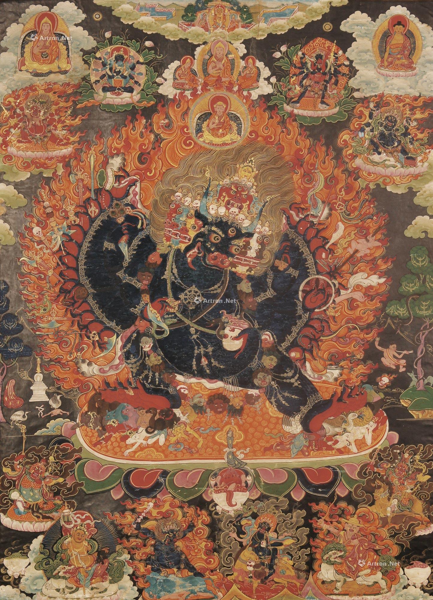 *3602 西藏18世纪 棉布矿物颜料单身大威德金刚唐卡