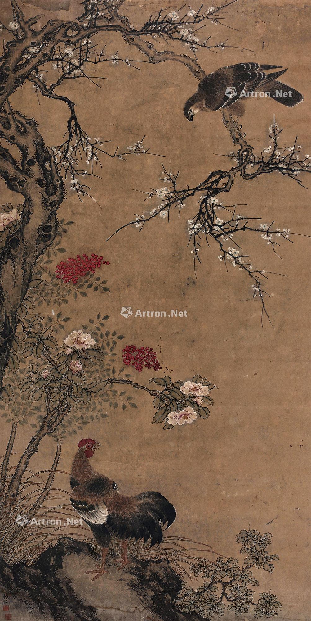 *0366 双鸣图 立轴 设色纸本