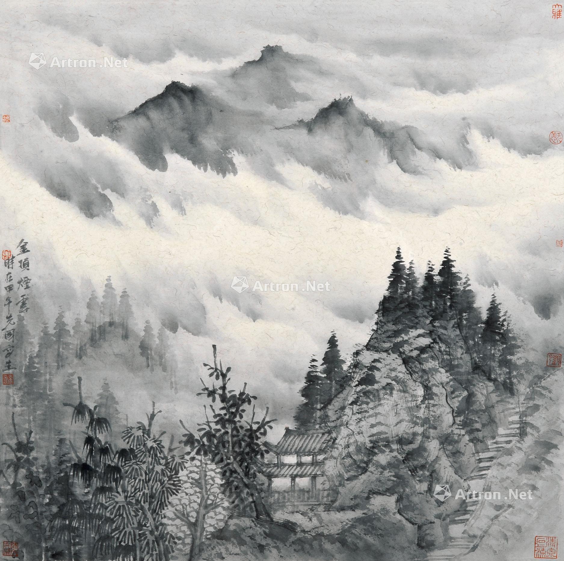 0050 金顶烟云 镜心 设色纸本