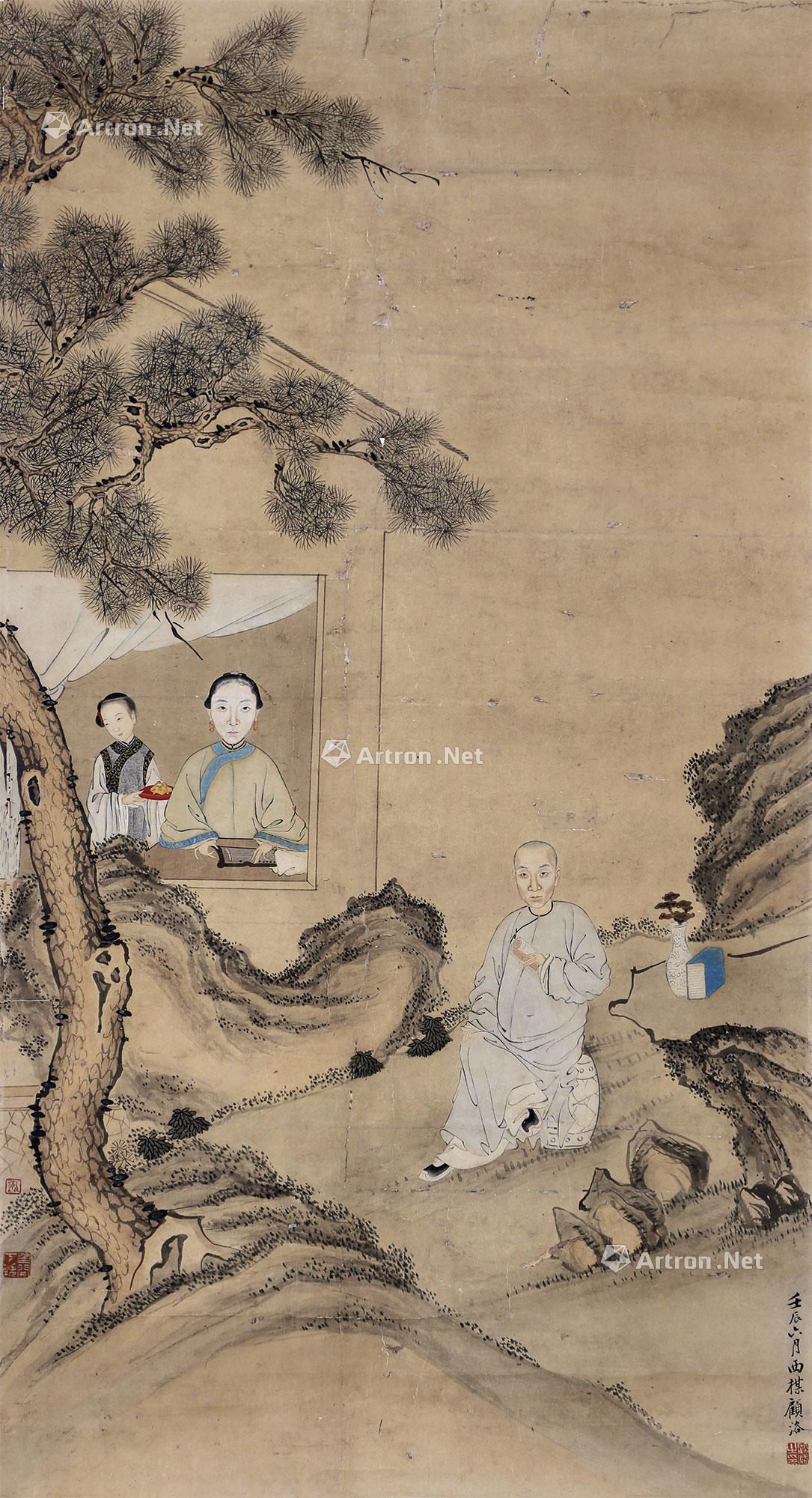 【行乐图 立轴 设色纸本】拍卖品_图片_价格_鉴赏