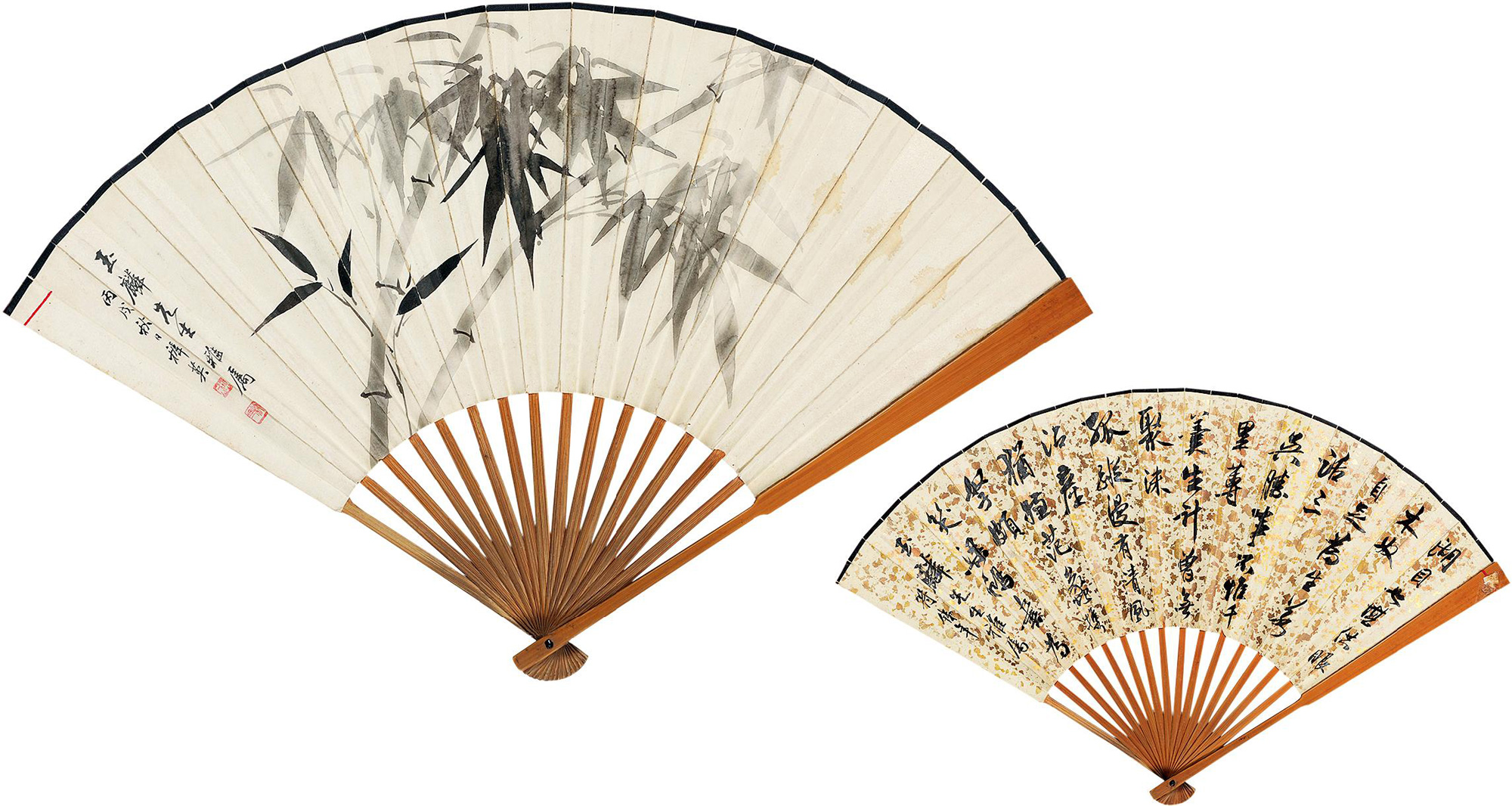 4067 墨竹 行书诗 成扇 水墨纸本