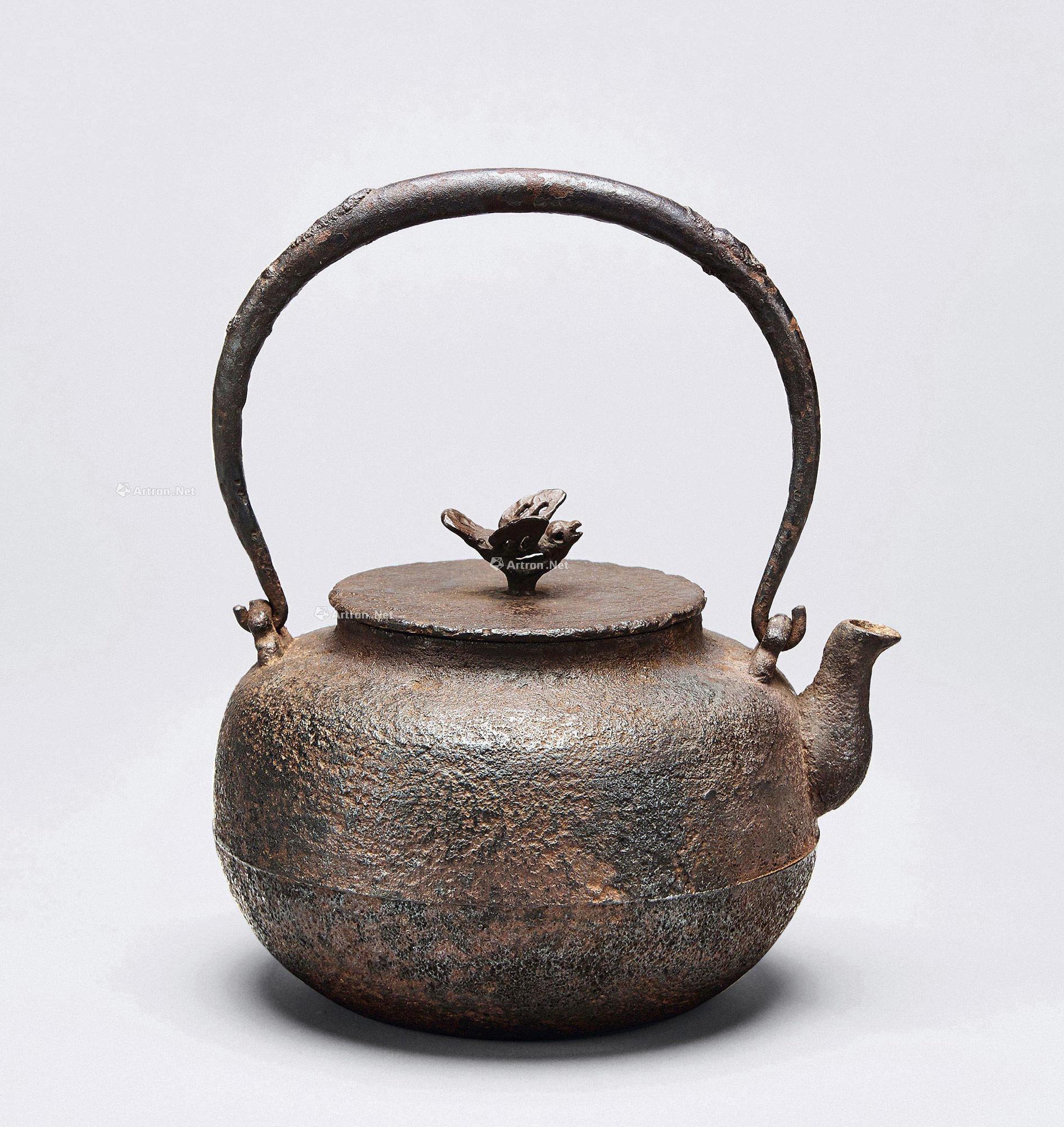 6023 大正昭和期 紫金堂忠三朗造鸟摘铁瓶